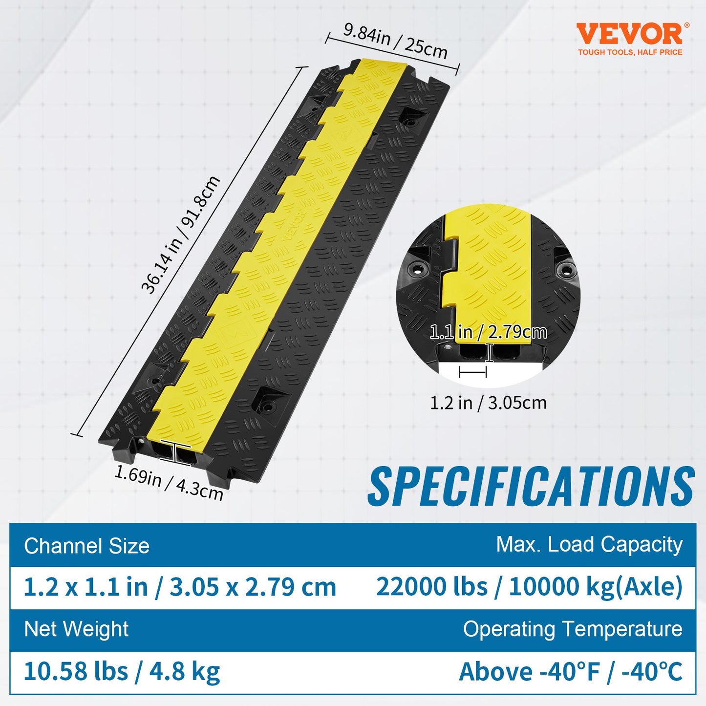 2 Channel Cable Protector Ramp 22000 lbs Load TPU Wire Cable Cover Ramp