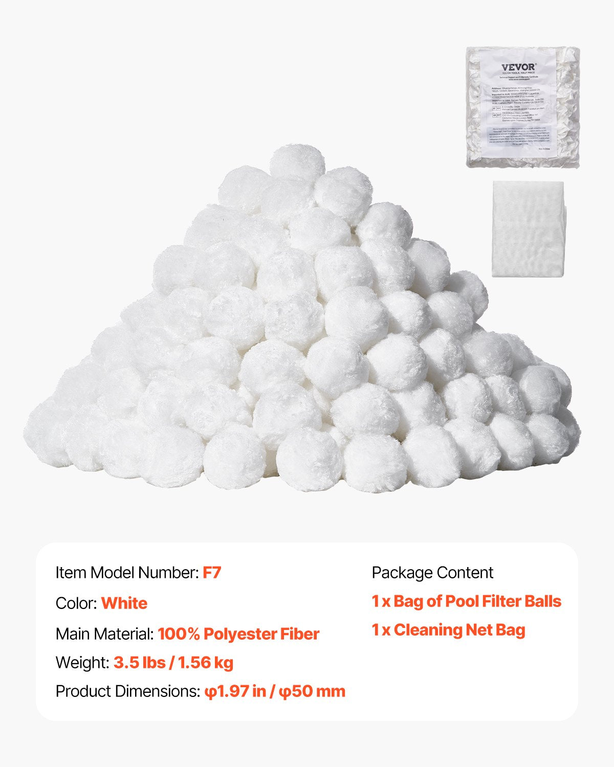 Pool Filter Balls for Sand Filter, 3.5 lbs, Filter Balls Replace Pool Filter Sand, Reusable Polyester Fiber Filter Media Balls with Wash Bag, for Swimming Pool Above Ground Pool Aquarium Tank