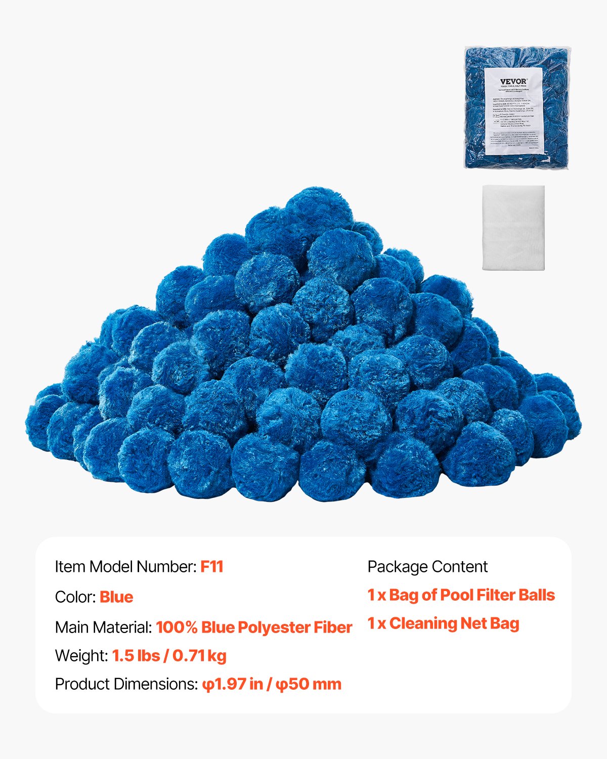 Pool Filter Balls for Sand Filter, 1.5 lbs, Filter Balls Replace Pool Filter Sand, Reusable Blue Polyester Fiber Filter Media with Wash Bag, for Swimming Pool Aquarium Tank Above Ground Pool