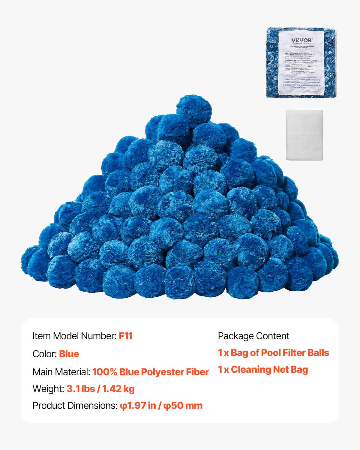 Pool Filter Balls for Sand Filter, 3.1 lbs, Filter Balls Replace Pool Filter Sand, Reusable Blue Polyester Fiber Filter Media with Wash Bag, for Swimming Pool Aquarium Tank Above Ground Pool