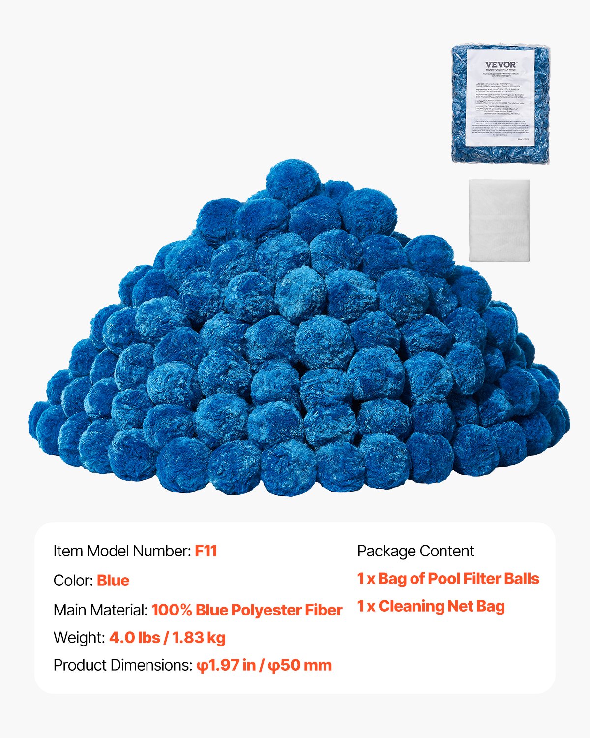 Pool Filter Balls for Sand Filter, 4 lbs, Filter Balls Replace Pool Filter Sand, Reusable Blue Polyester Fiber Filter Media with Wash Bag, for Swimming Pool Aquarium Tank Above Ground Pool