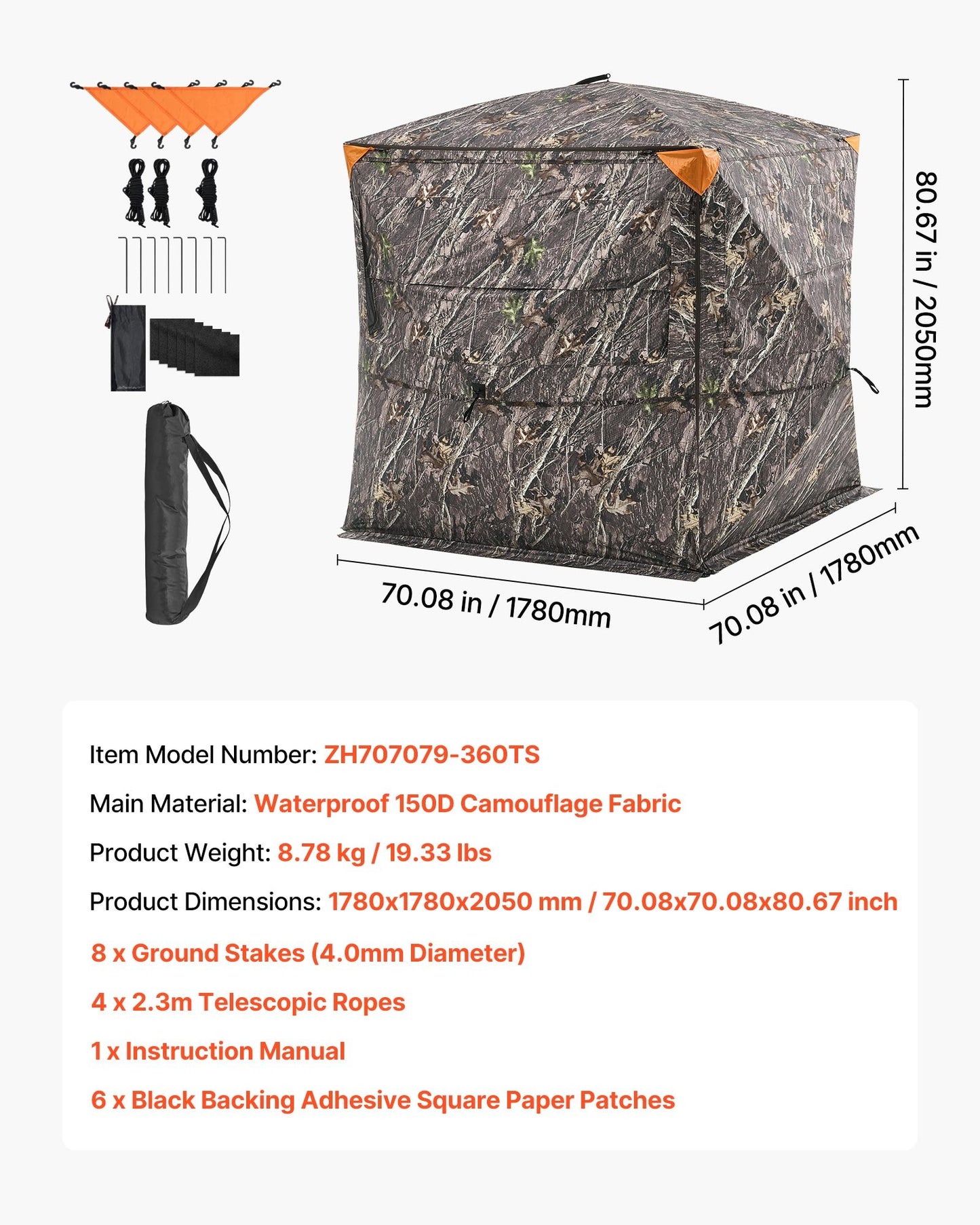 Hunting Blind, 4-5 Person See Through Ground Blinds with Carrying Bag, 360 Degree Portable Camouflage Tent, Durable Concealed Shelter with Silent Zipper Door and Window, for Turkey and Deer