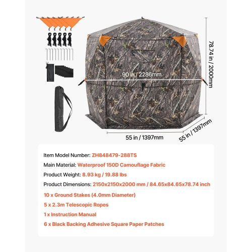 Tragbarer Jagdvorhang transparenter Bodenvorhang für Hirsche, Tragetasche für 6-7 Personen | EU