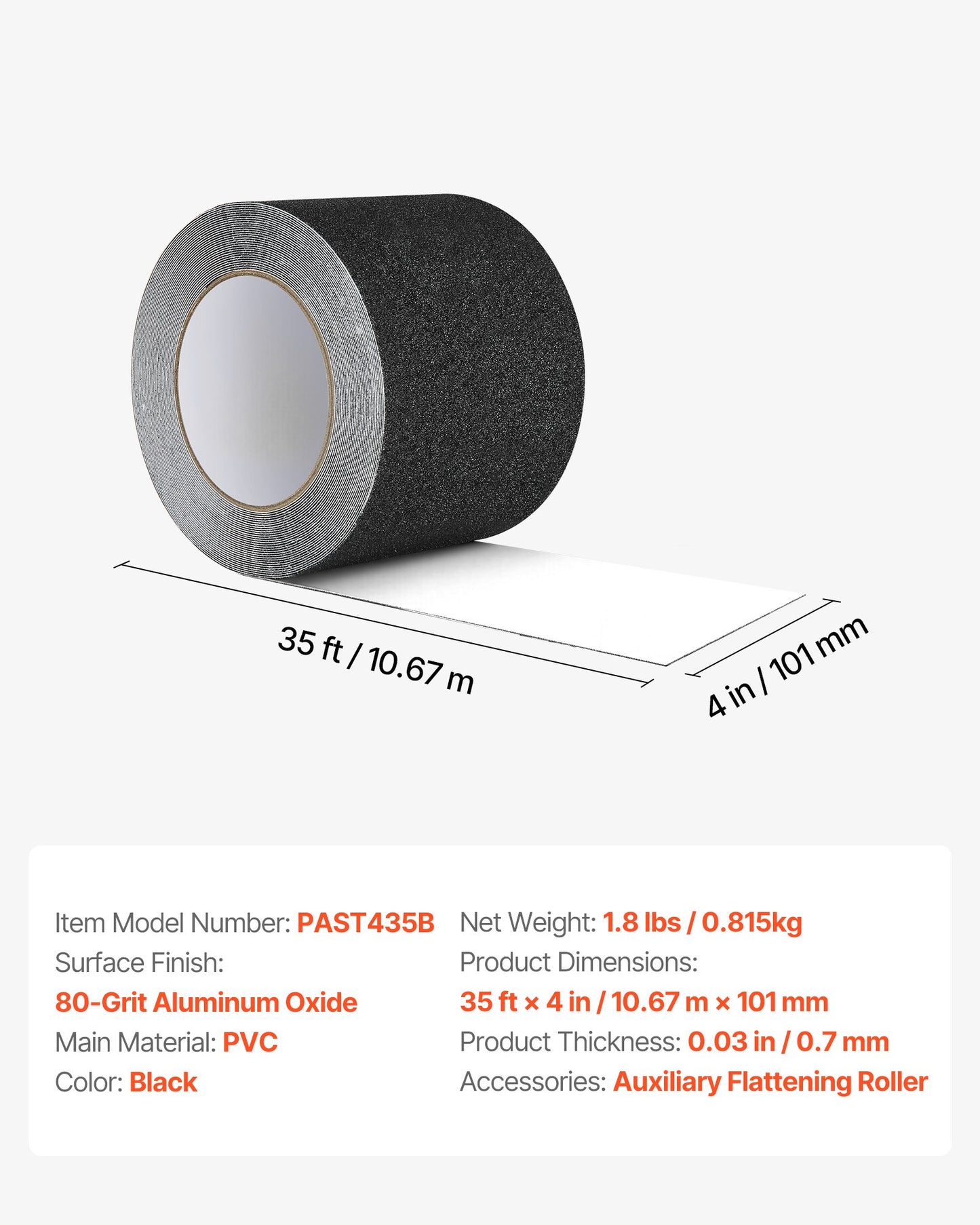 Anti-Slip Tape, 35 FT x 4 inch Non Slip Grip Tape for Stairs Steps, 80-Grit Aluminum Oxide High Traction Non-Skid Stair Treads with Strong Adhesive Backing, Suitable for Indoor & Outdoor Use
