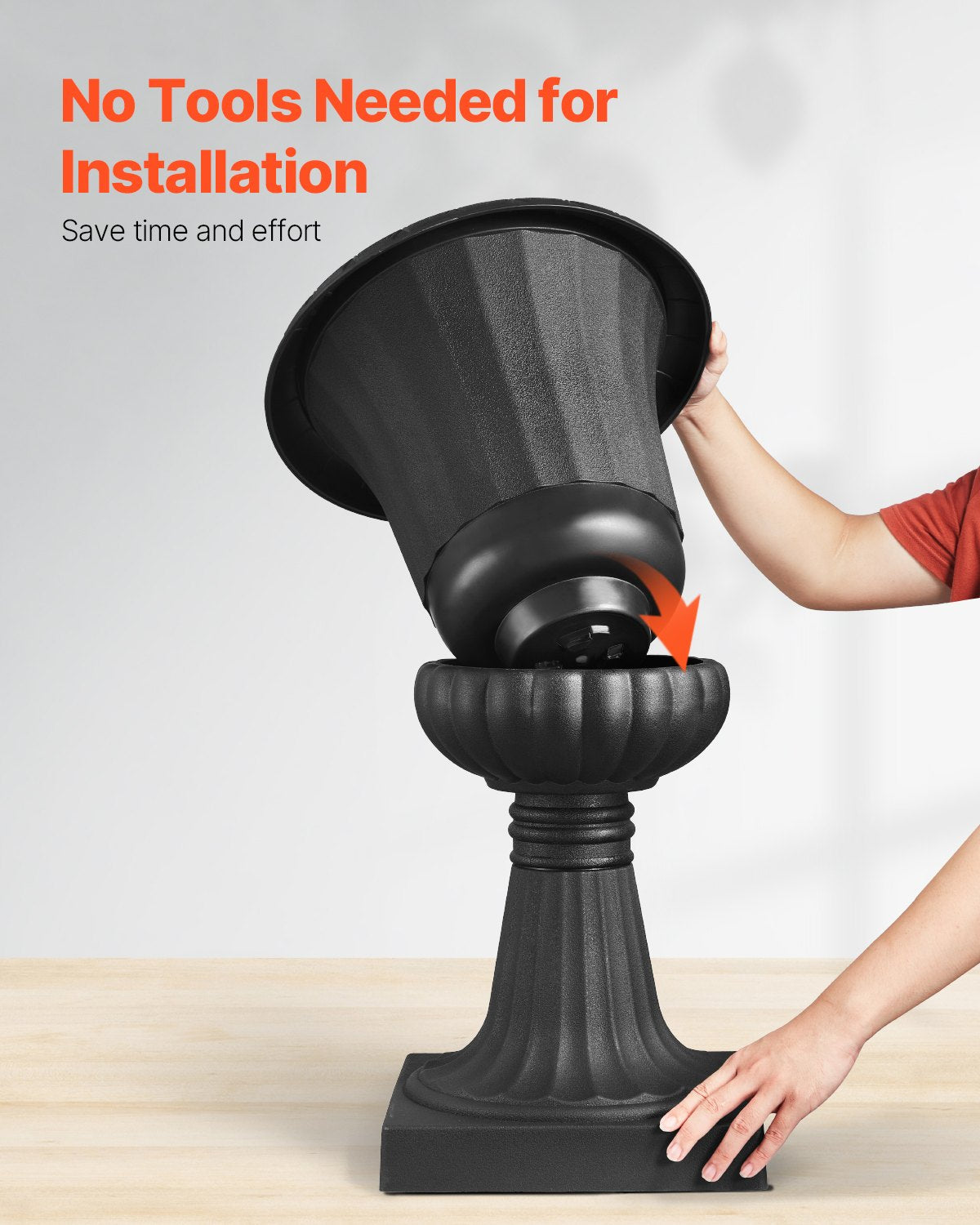 Plastic Urn Planters, 15.8 x 26.4 Inch, 2 Pack Black Classic Flower Pots Front Porch Planters, Indoor & Outdoor Vase for Wedding, Party, Event, Home, Stage, Garden, Balcony, Patio Decoration