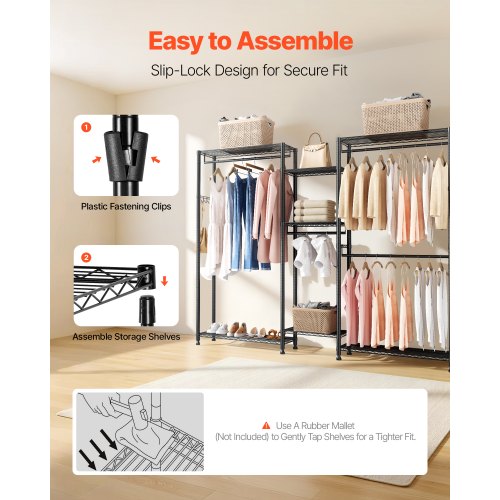 klädställ, kraftig garderob, 7 justerbara klädställningar med stålram, 385,5 kg lastkapacitet klädställ med 4 hängstänger för sovrum, klädaffär, hall | EU