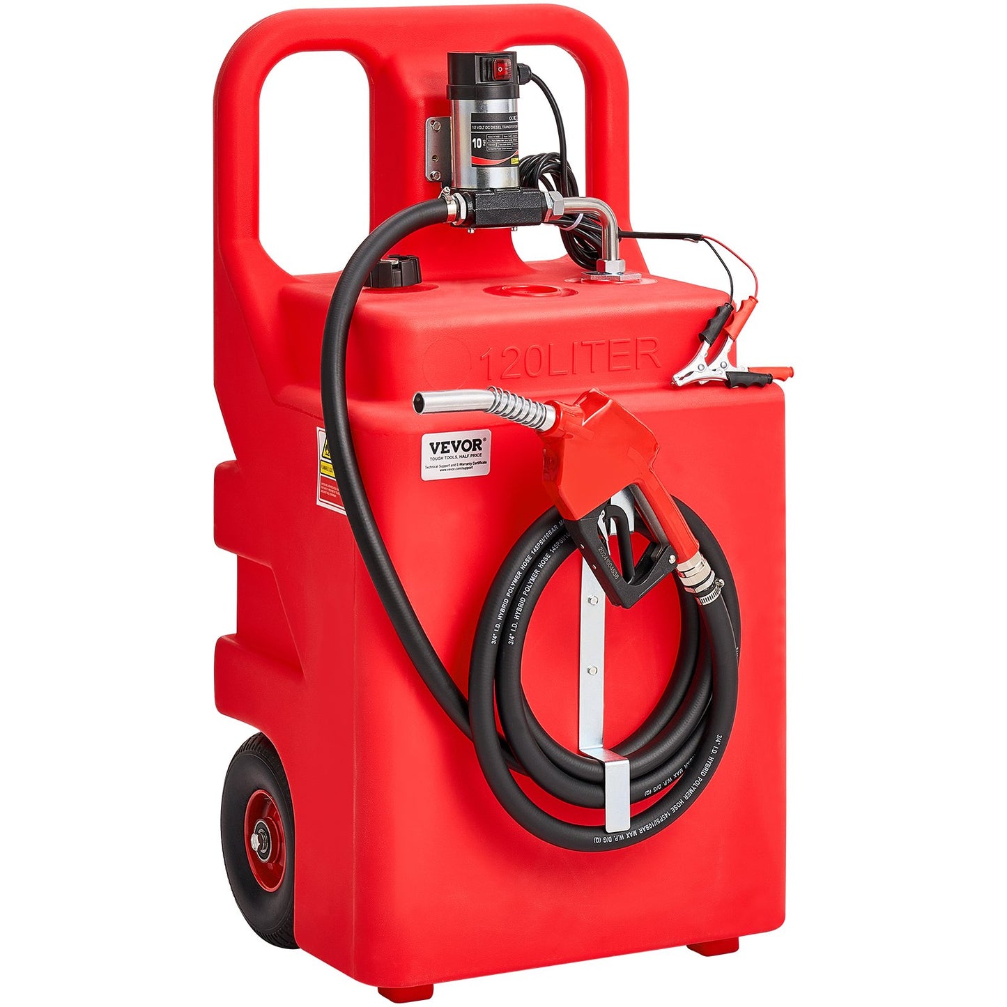 Diesel Transfer Tank, 32 Gallon, Portable Kerosene Tank with 12V DC 10GPM Electric Transfer Pump, 13 ft Delivery Hose & Self-sealing Nozzle, Compatible with Diesel & Kerosene