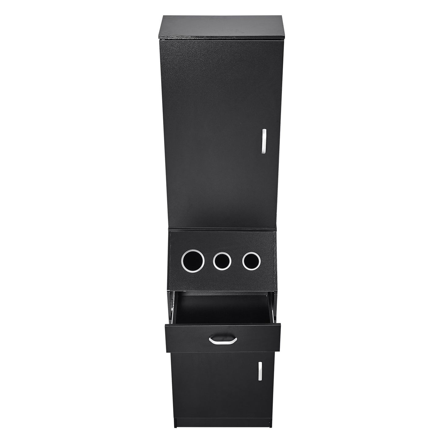 Salon Förvaringsskåp, Frisörsalong Station för frisör, Hårstylist Station Set, med 3 hårtorkhållare, skåp och en låda, svart