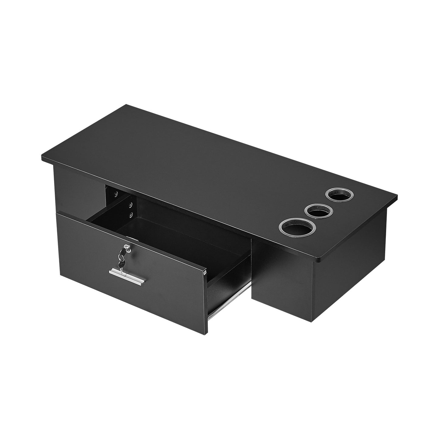 Wall-Mounted Salon Workstation, Equipped with 3 Holders for Hair Dryers, Secure Drawer with Lock, Ideal for SPA, Hairdressing Salons, Home & Bathroom Use, in Sleek Black