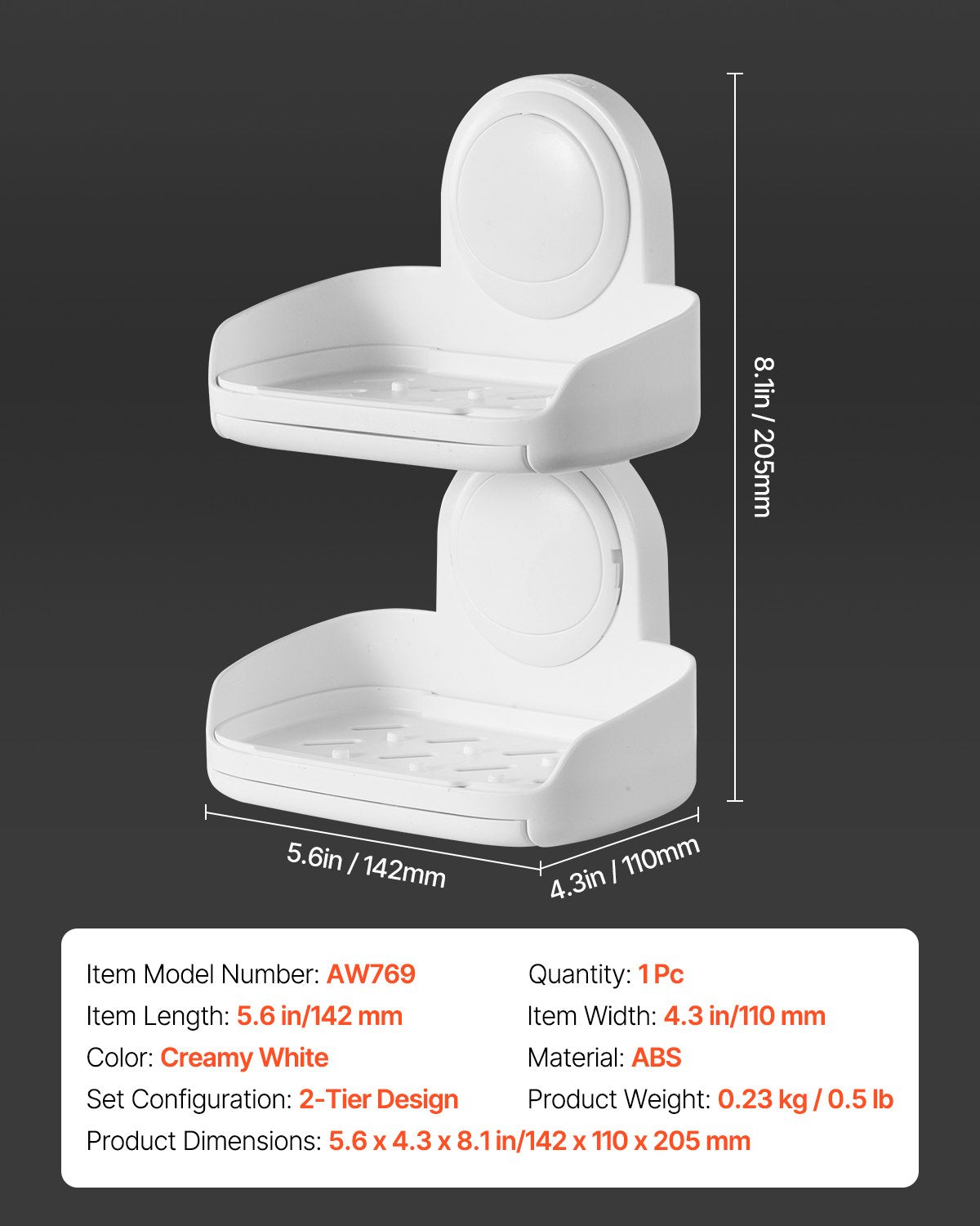 Soap Holder for Shower, Double Layer with Suction Cup, Wall Mounted NO-Drilling, Strong Suction Bar Soap Sponge Holder, Self Draining Soap Saver, for Shower Bathroom Bathtub Kitchen, Removable