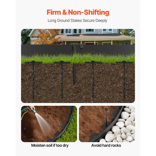 Landskapskant, 1000 x 10 cm plastträdgårdskant med 30 spikar och 2 markpinnar, grävfri, flexibel gräskantrulle, UV-resistent mini-staketkant för rabatter, marksten | EU