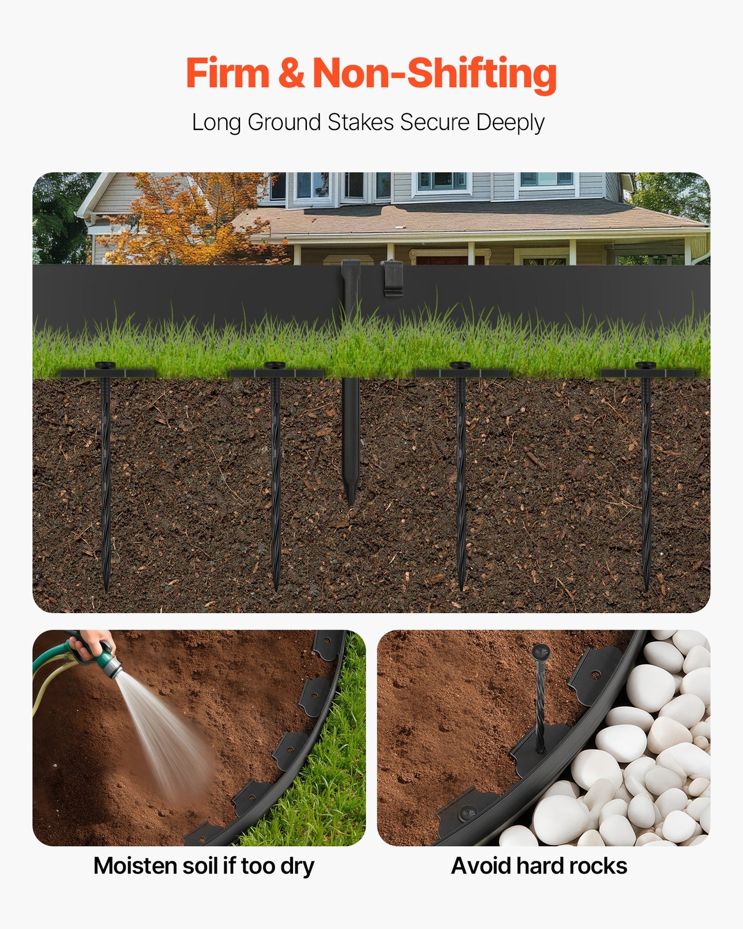 Landscape Edging, 66 ft x 4 in Plastic Garden Border Edging with 60 Spikes & 2 Ground Stakes, No Dig, Flexible Lawn Edgings Roll, UV-Resistant Mini Fence Borders for Flower Beds Yard Paver