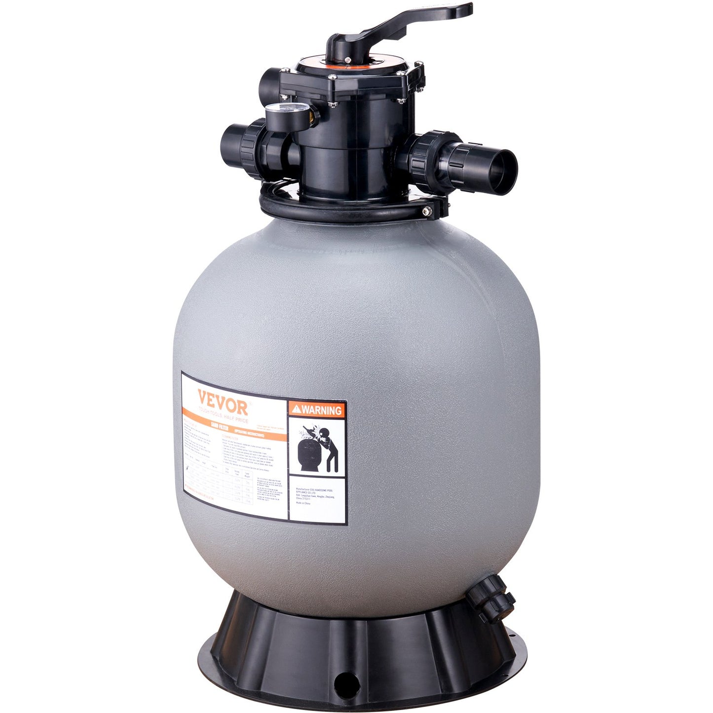 Sand Filter, 19-inch, Up to 45 GPM Flow Rate, Above Inground Swimming Pool Sand Filter System with 7-Way Multi-Port Valve, Filter, Backwash, Rinse, Recirculate, Waste, Winter, Closed Functions
