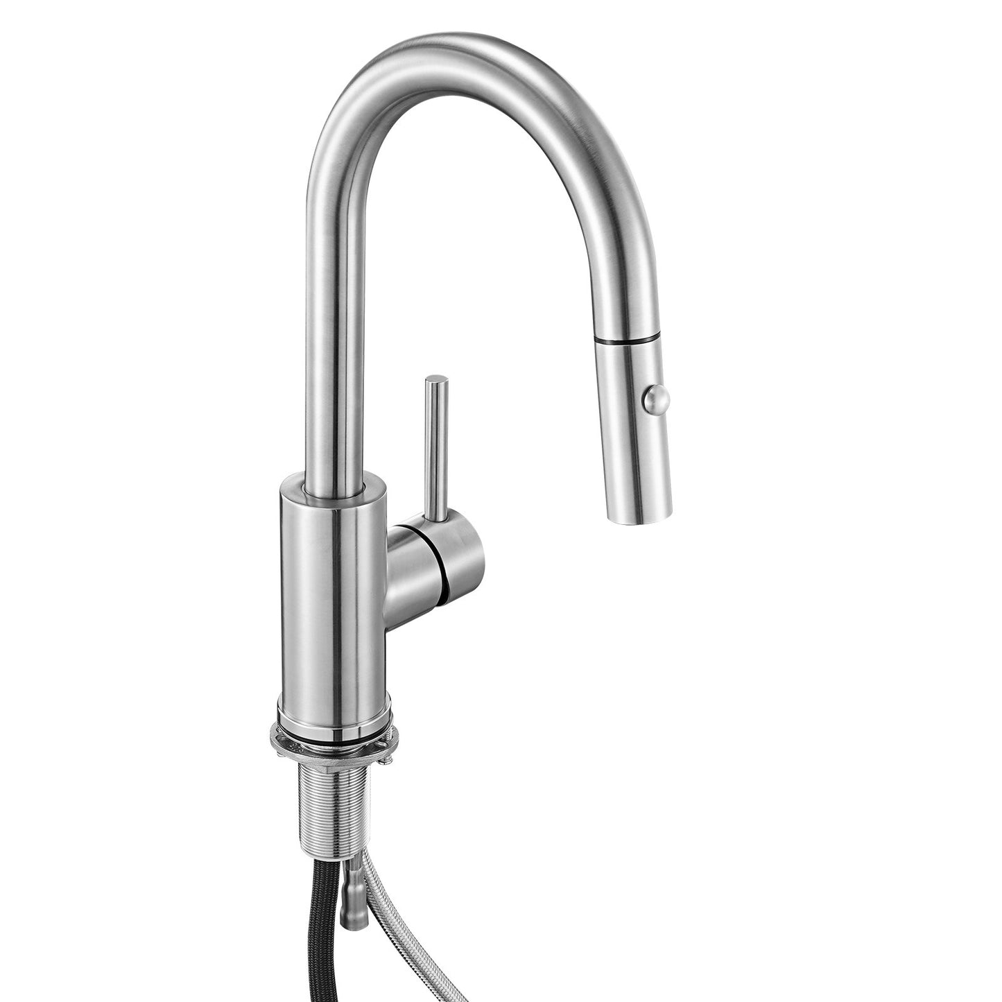 Single Handle Sink Faucet, Brushed Nickel Kitchen Faucet with Pull Down Sprayer, Suitable for Bathroom, RV, Bar Sink, Public Restroom, Stream & Spray Dual Water Flow Modes, Leak-Proof Valve