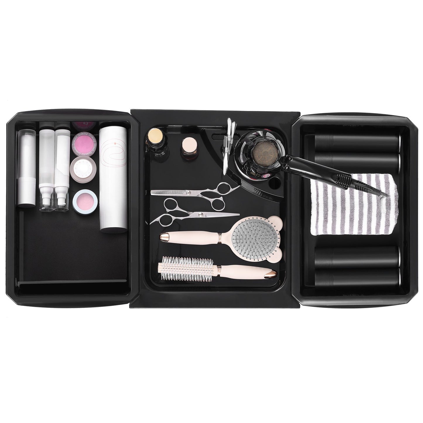 Beauty Salon Trolley Cart, Plastic Salon Rolling Cart for Stylist with 5 Removable Drawers & Dryer Holder, Rolling Hairdressing Cart with 4 Wheels (2 Lockable) for Beauty SPA Barbershop