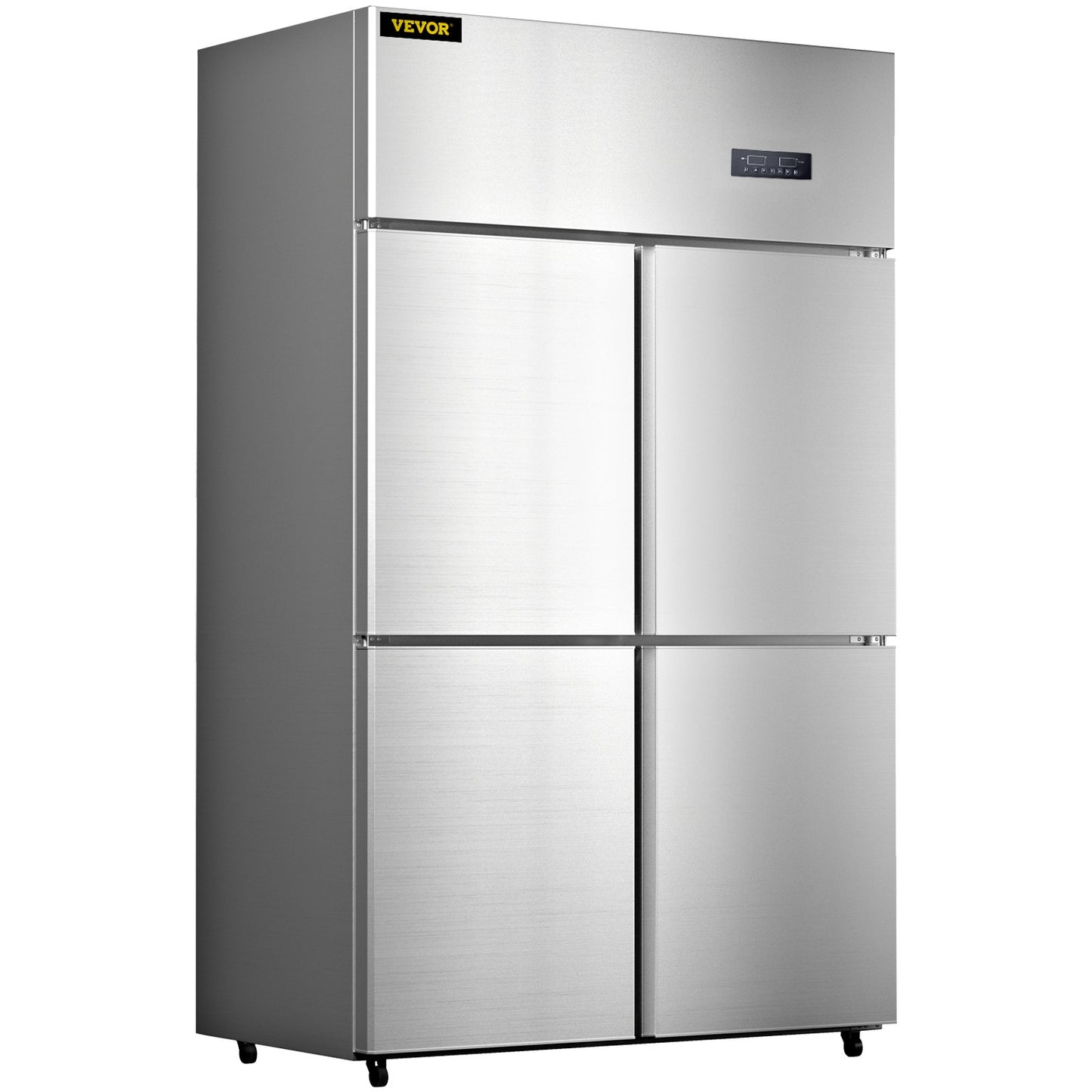 Kommerzieller Kühlschrank, Getränkekühler mit 4 Türen, 27,5 Kubikfuß Side-by-Side-Gefrierschrank, Edelstahl-Verkaufskühlschrank, Kommerzieller Lebensmittelkühlschrank für Snacks und Getränke, Silber