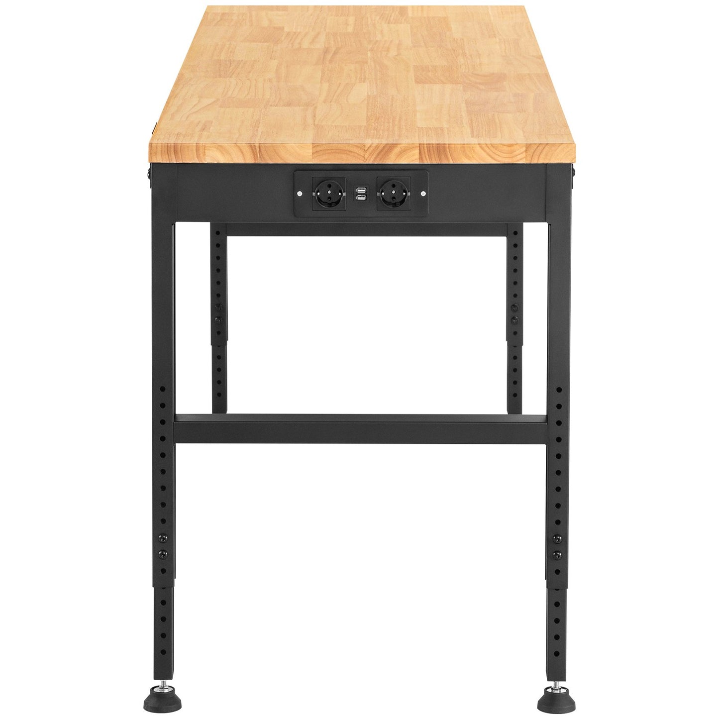 Workbench Adjustable height, 183 x 64 cm garage table with 72 – 97 cm heights & 900 kg load capacity, with electrical outlet & hardwood top & metal frame & foot pads, for office home workshop