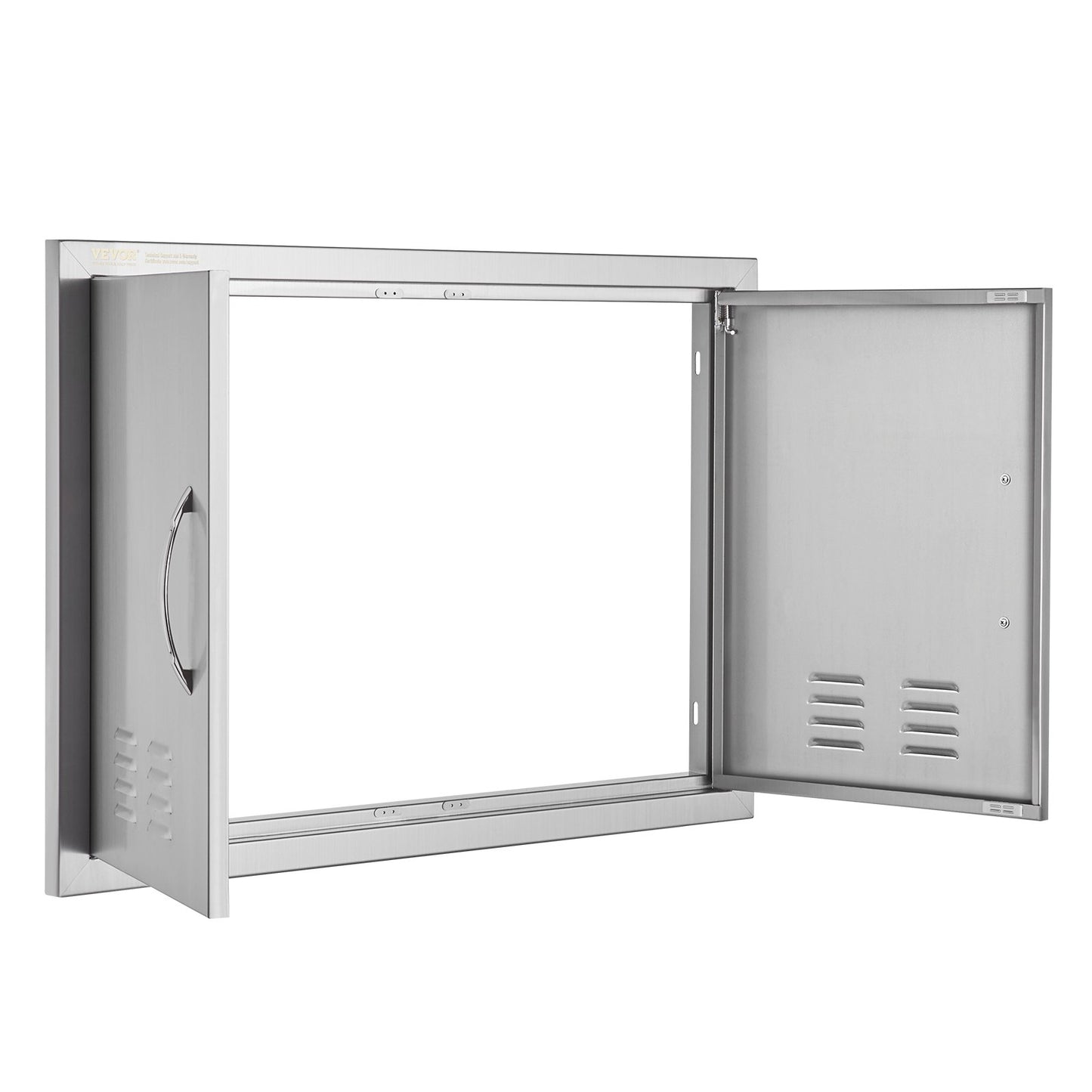 BBQ Access Door, 30W x 21H Inch Double Outdoor Kitchen Door, Stainless Steel Flush Mount Door, Wall Vertical Door with Handles and Vents, for BBQ Island, Grilling Station, Outside Cabinet