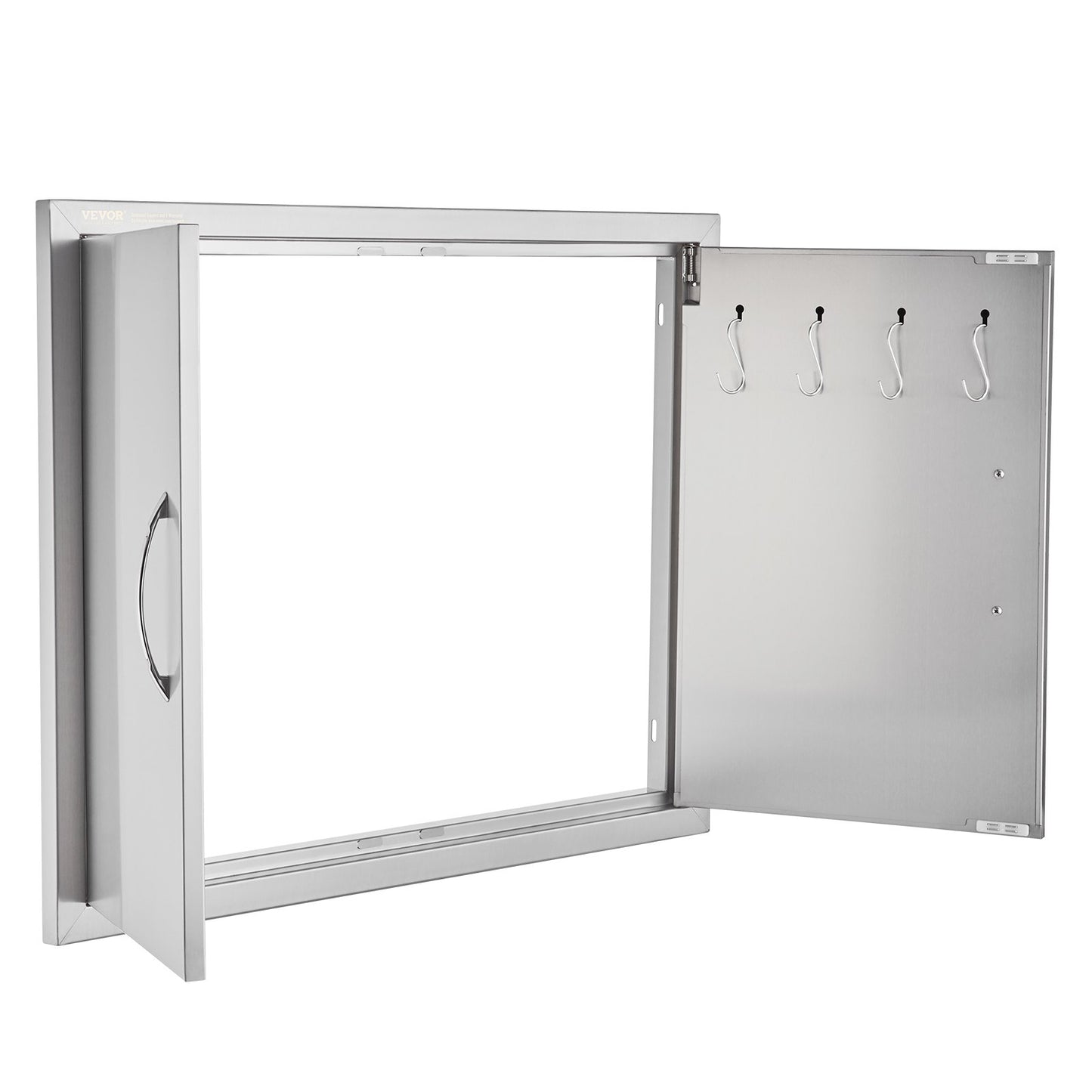 BBQ Access Door, 31W x 24H Inch Double Outdoor Kitchen Door, Stainless Steel Flush Mount Door, Double Wall Vertical Door with Handles and Hooks, for BBQ Island, Grilling Station, Outside Cabinet
