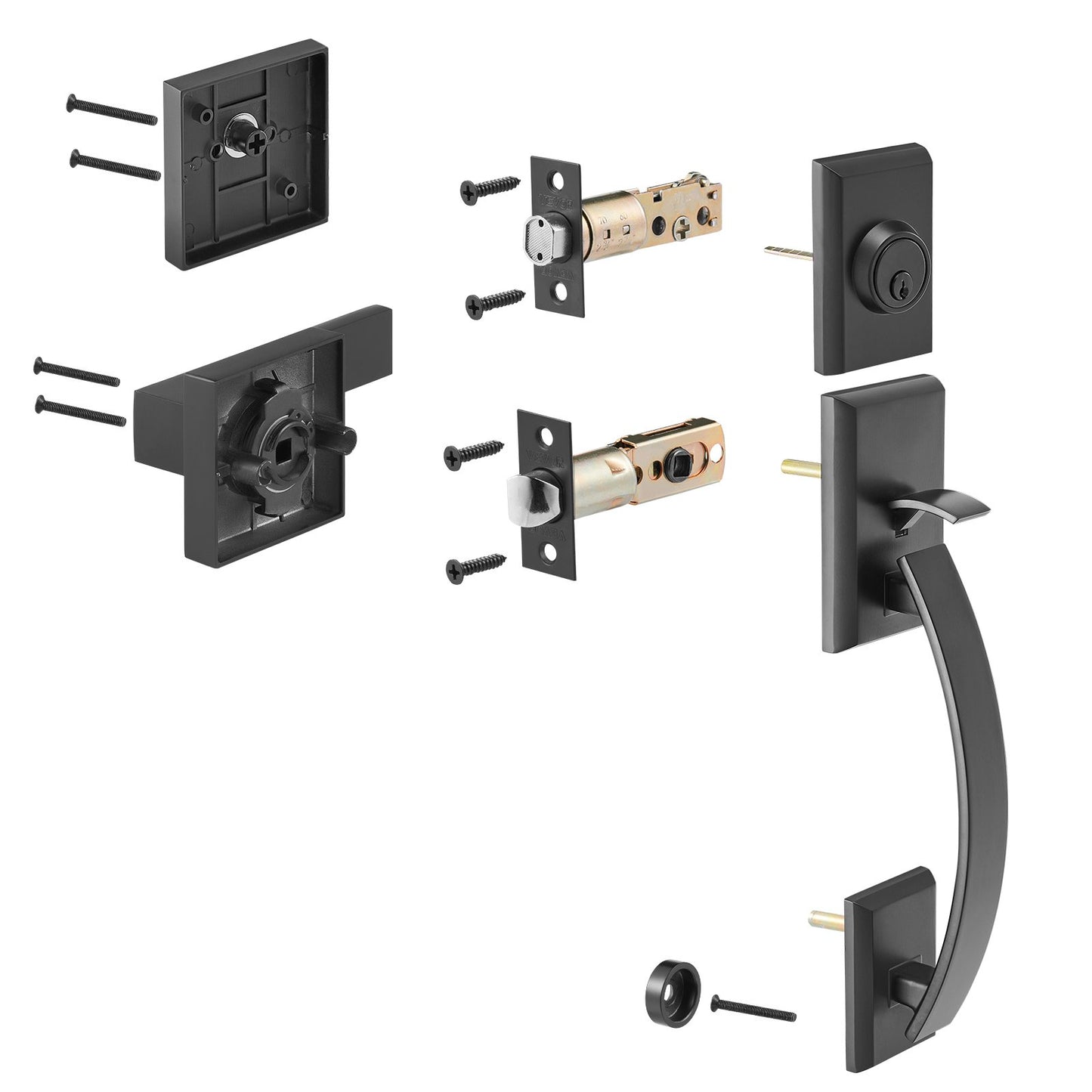 Double Door Handle Set, Matte Black Arched Door Handle, Double Front Door Handle Set with Reversible Handle Lever, Heavy Duty Double Door Lock Set with Dummy, for Office Door or Front Door