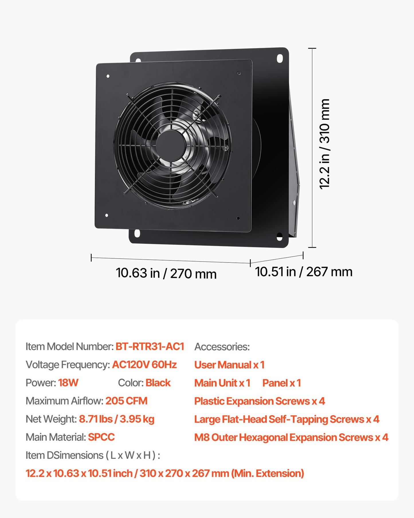 6 inch Through-The-Wall Ventilation Fan, 205 CFM Through Wall Exhaust Fan with AC Motor, Quiet Vent Easy Installation for Bathroom,Garage,Laundry Room,Storage Room Air Exchanger