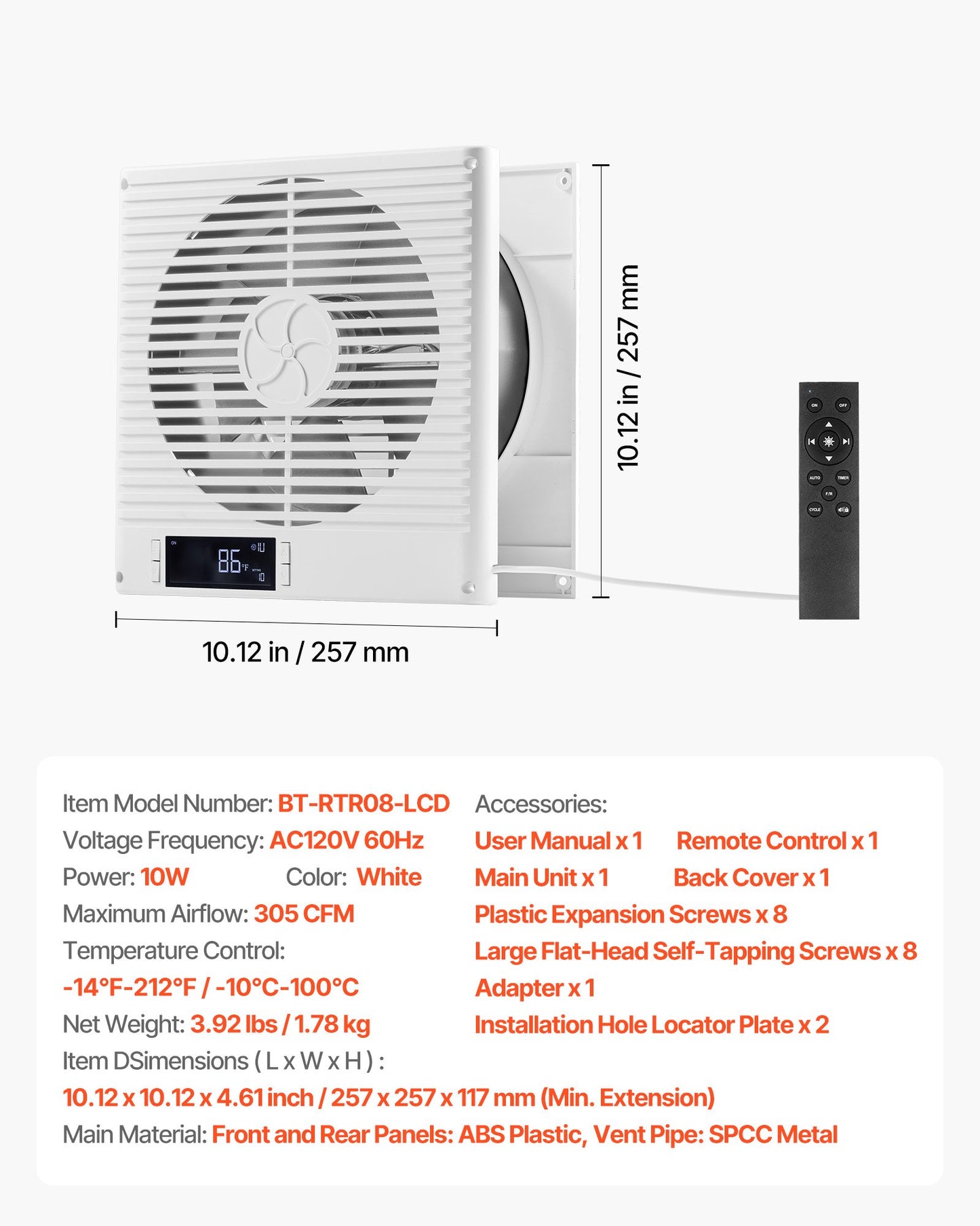 7.5-Inch Room to Room Fan, 2-in-1 305 CFM Through Wall Fan with Remote Control & Two-Way Airflow, 10-Speed Ventilation Quiet Vent for Kitchen, Living & Laundry Room Workshop