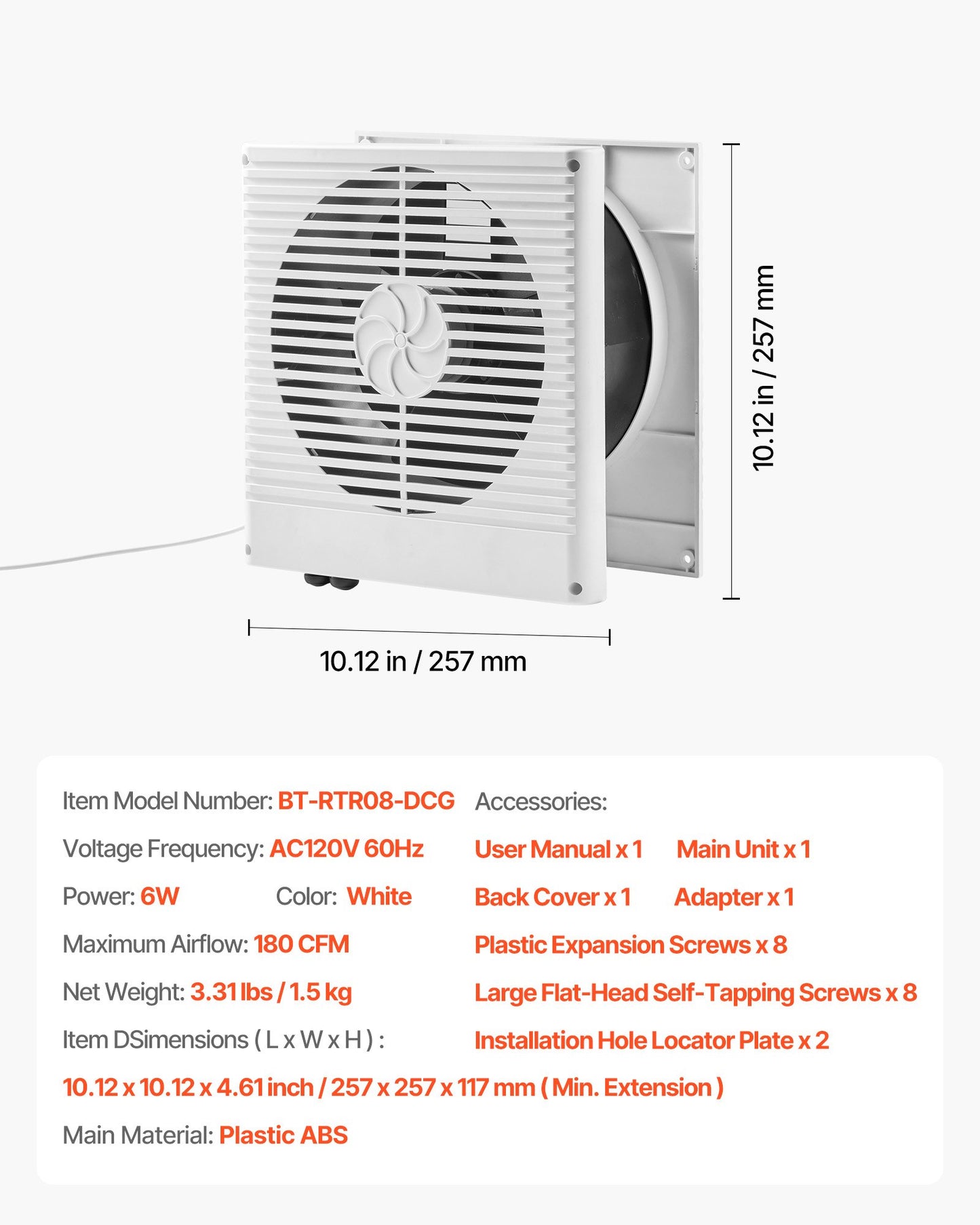 7.5-Inch Room to Room Fan, Through Wall Fan with AC Motor & Bi-directional Adjustable Wind, 180 CFM Ventilation Quiet Exhaust Vent for Kitchen, Living & Laundry Room, Workshop