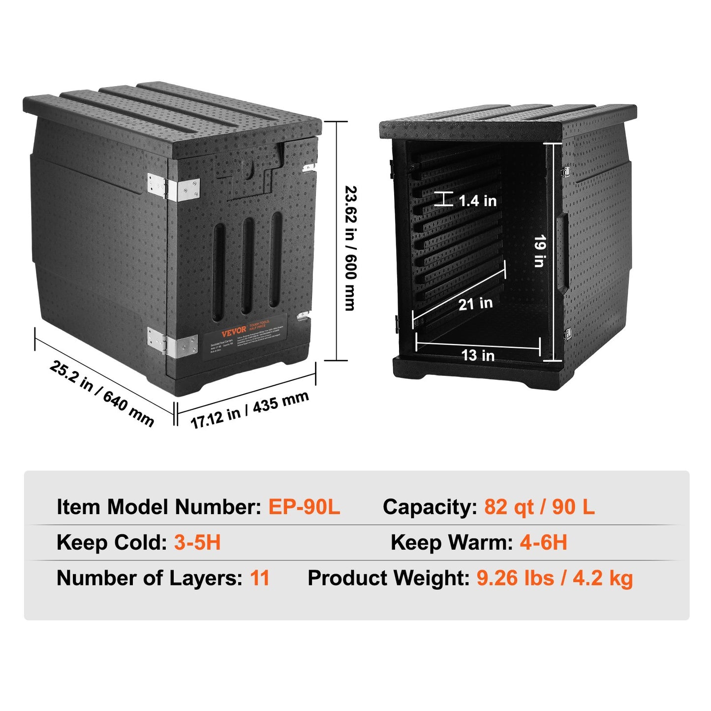 Insulated Food Pan Carrier, 82 Qt Hot Box for Catering, LLDPE Food Box Carrier with Double Buckles, Front Loading Food Warmer for Restaurant, Canteen, etc.