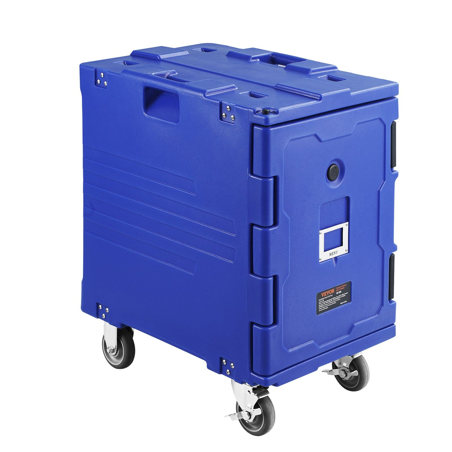 Insulated Food Pan Carrier, 82 Qt Hot Box for Catering, LLDPE Food Box Carrier w/One-Piece Buckle, Front Loading Food Warmer w/Handles, End Loader w/Wheels for Restaurant, Canteen, etc. Blue