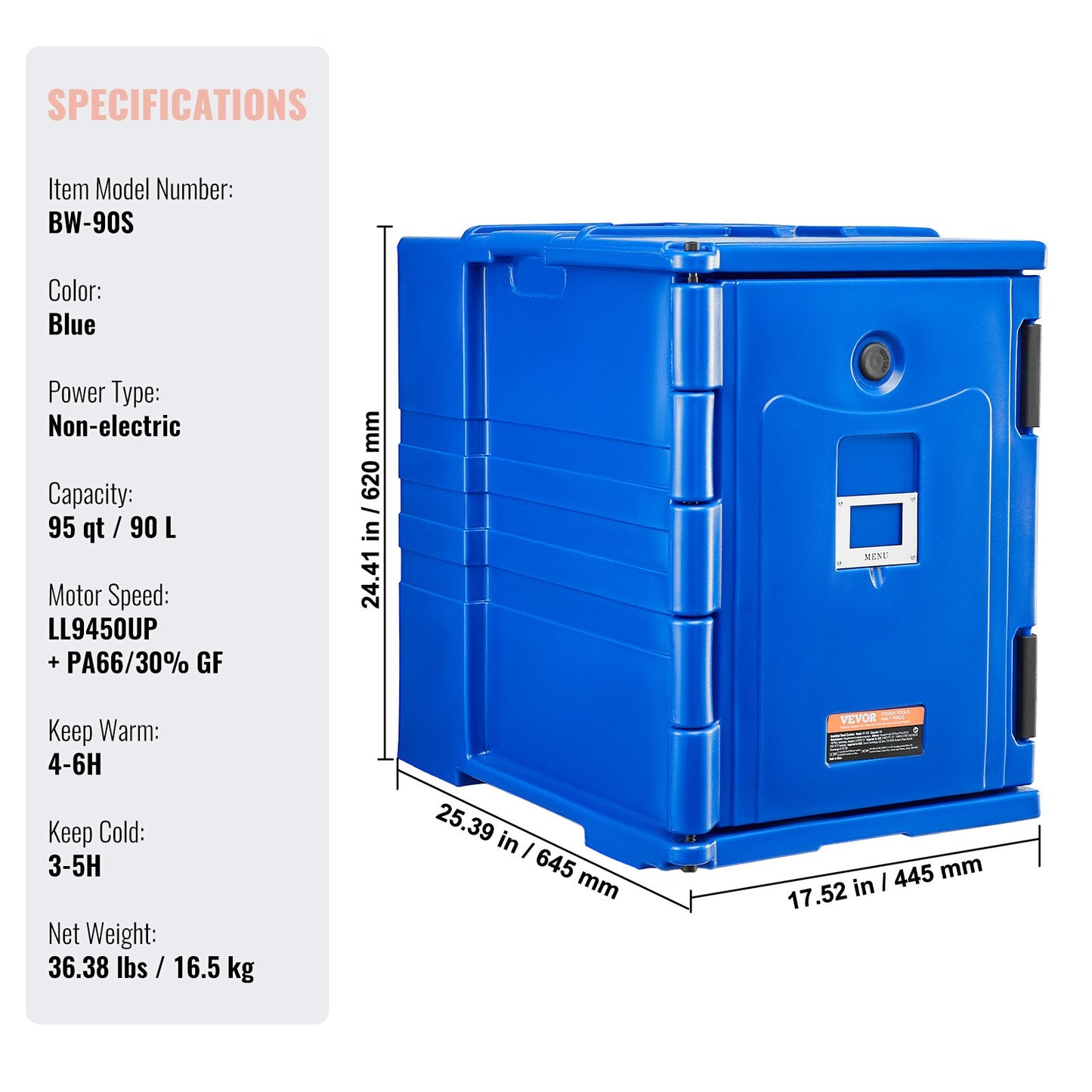 Insulated Food Pan Carrier, 95 Qt Hot Box for Catering, Food Box Carrier with Double Buckles, Front Loading Food Warmer with Handles, Stackable End Loader for Restaurant, Canteen