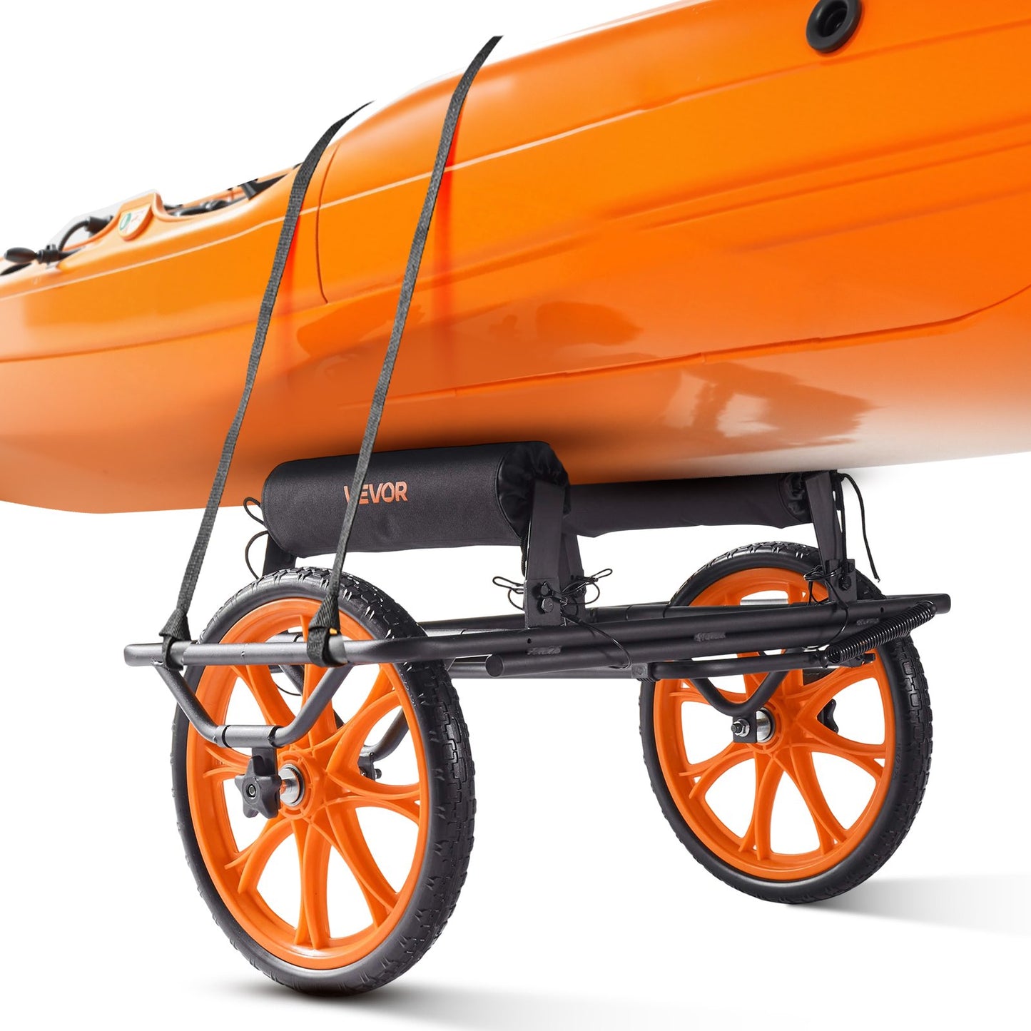 Kayak Cart, 330 lbs Load Capacity, Canoe Cart Dolly with 15-inch Solid Rubber Tires & Kickstand, Assembles & Disassembles Within Seconds, Paddle Board Trolley for Kayaks, Canoes, Paddleboards
