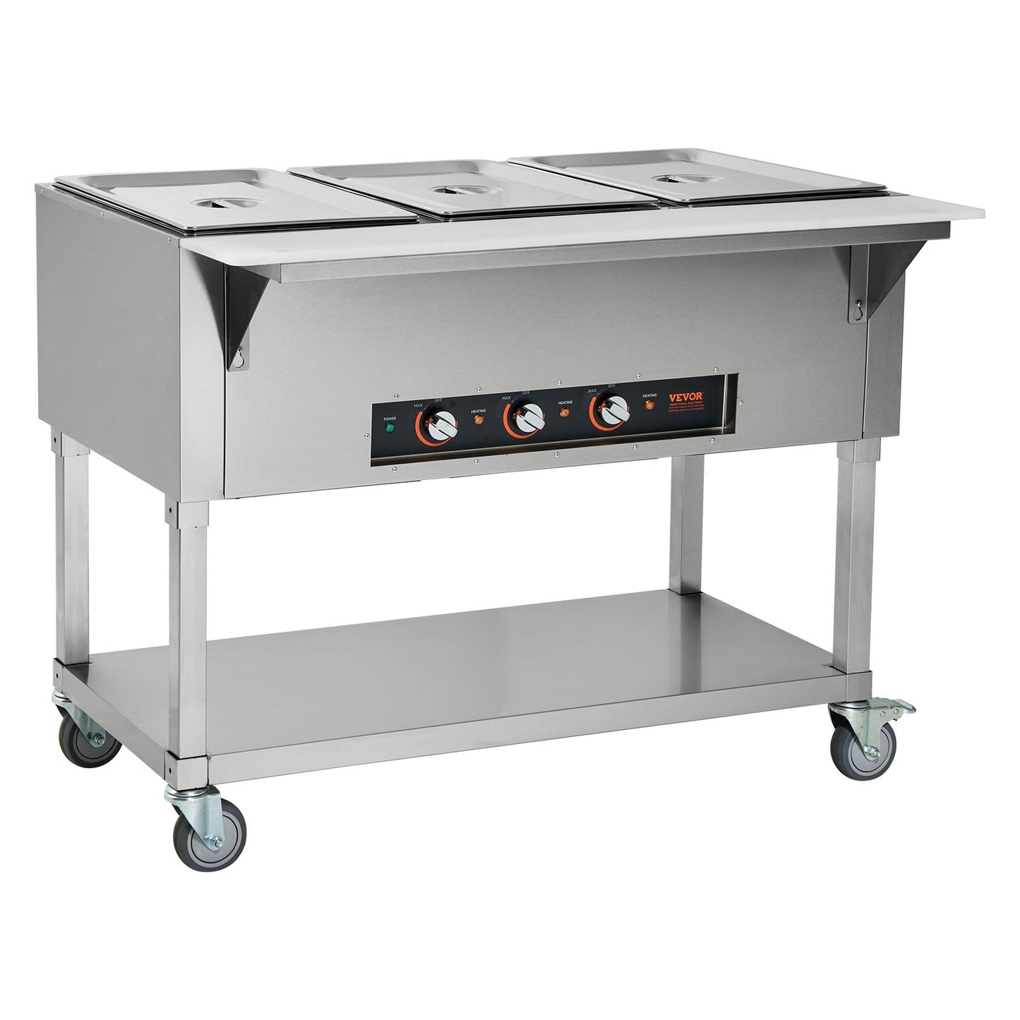 3-Pan Commercial Food Warmer, 3 x 20.6QT Electric Warm Table, 1500W Professional Buffet Catering Food Warmer with 4 Wheels (2 Lockable), Food Grade Stainless Steel Server for Party Restaurant