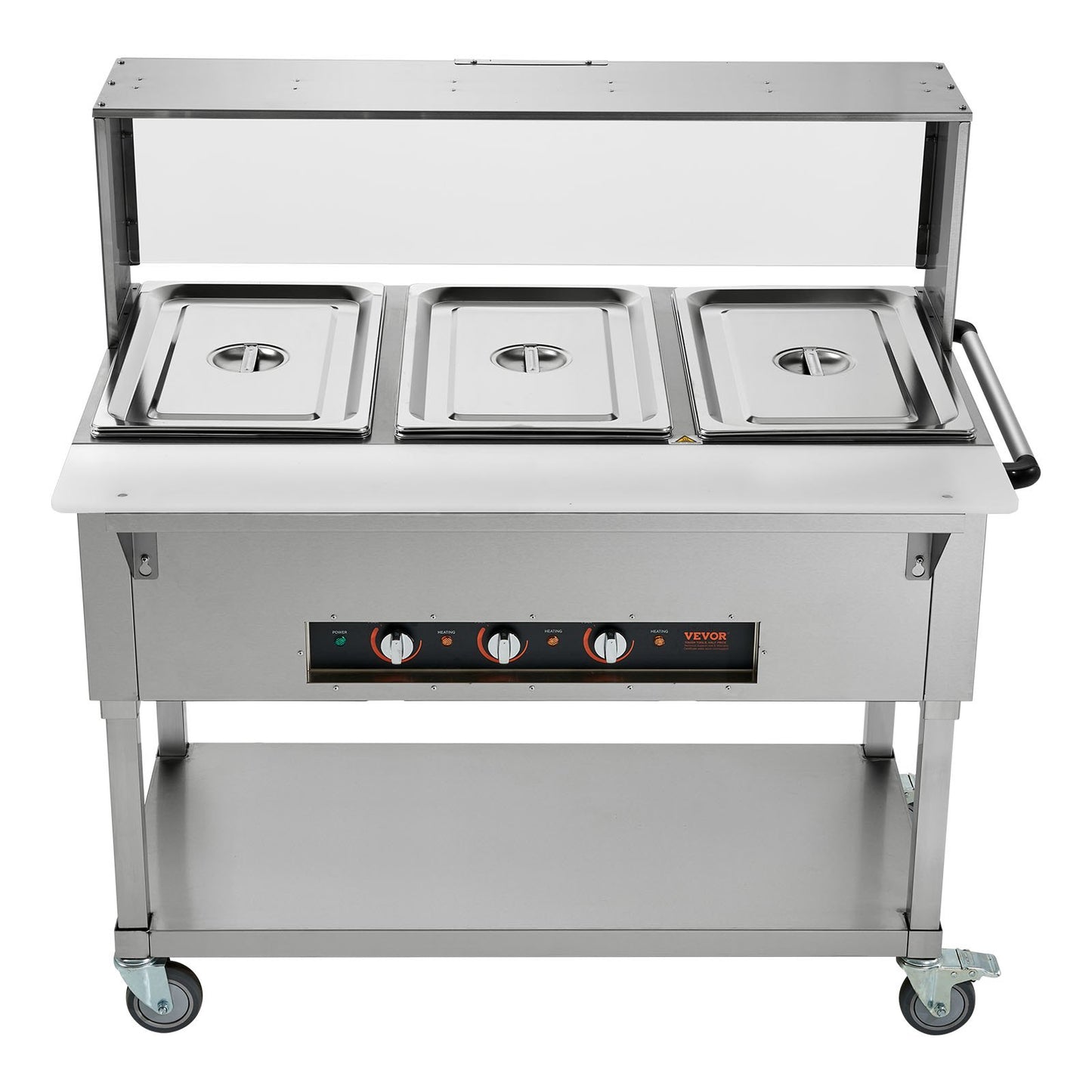 3-Pan Commercial Food Warmer, 3 x 20.6QT Electric Steam Table, 1500W Professional Buffet Catering Food Warmer with Acrylic Sneeze Guard, Food Grade Stainless Steel Server for Party Restaurant