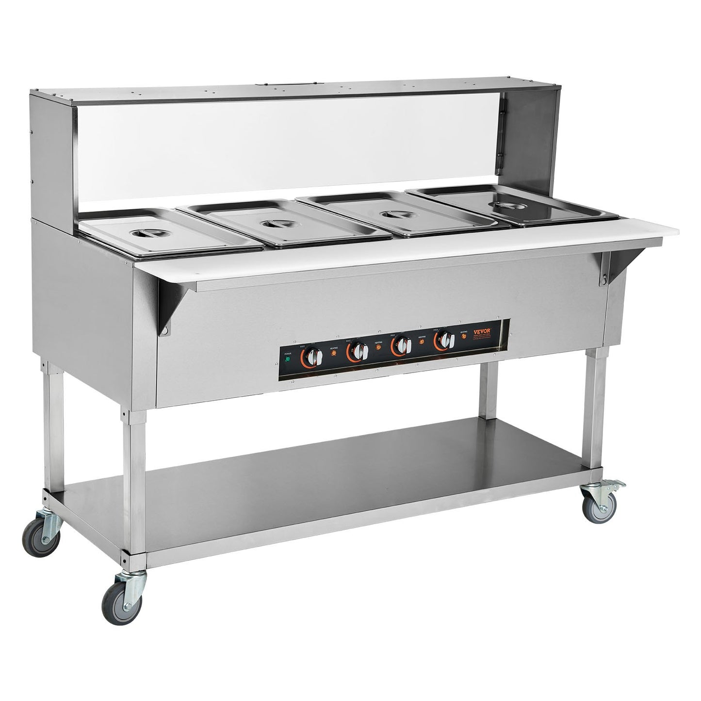 4-Pan Commercial Food Warmer, 4 x 20.6QT Electric Steam Table, 2000W Professional Buffet Catering Food Warmer with Acrylic Sneeze Guard, Food Grade Stainless Steel Server for Party Restaurant
