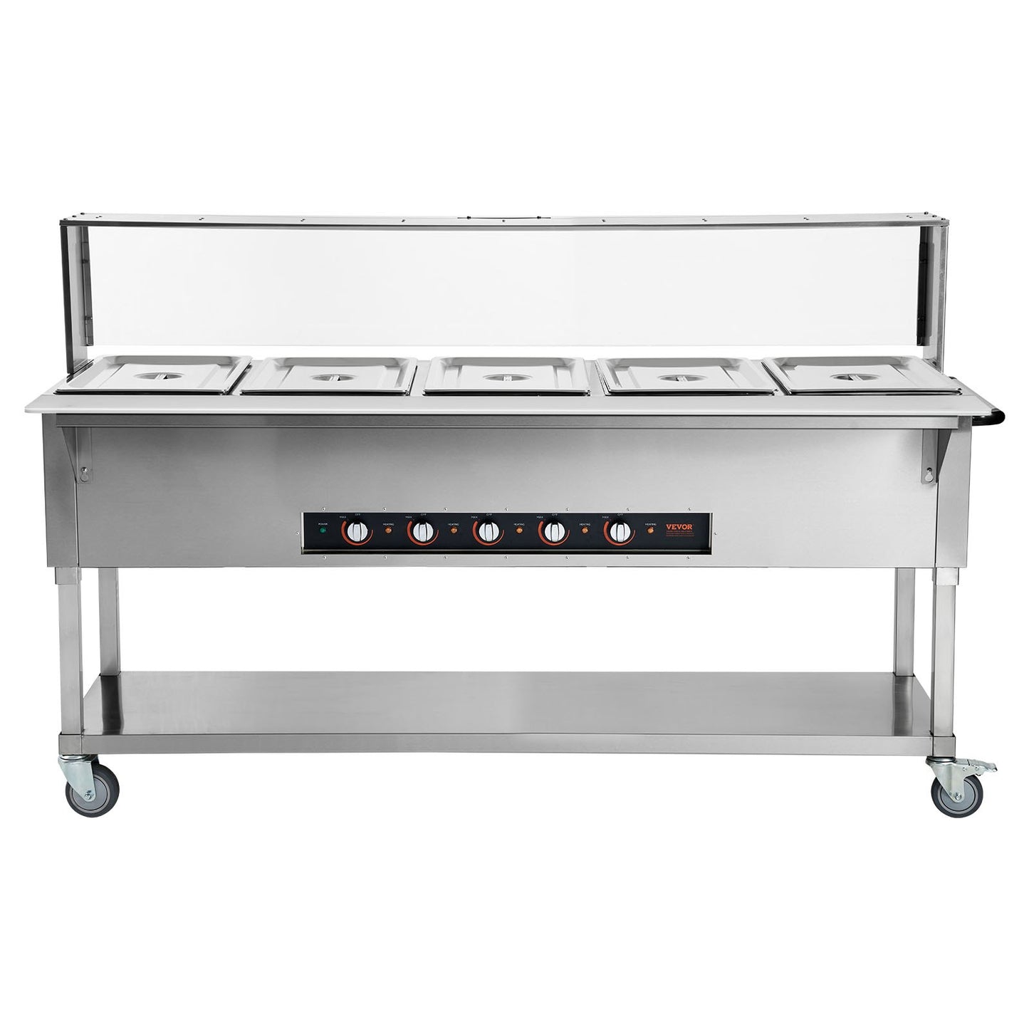 5-Pan Commercial Food Warmer, 5 x 20.6QT Electric Steam Table, 3750W Professional Buffet Catering Food Warmer with Acrylic Sneeze Guard, Food Grade Stainless Steel Server for Party Restaurant
