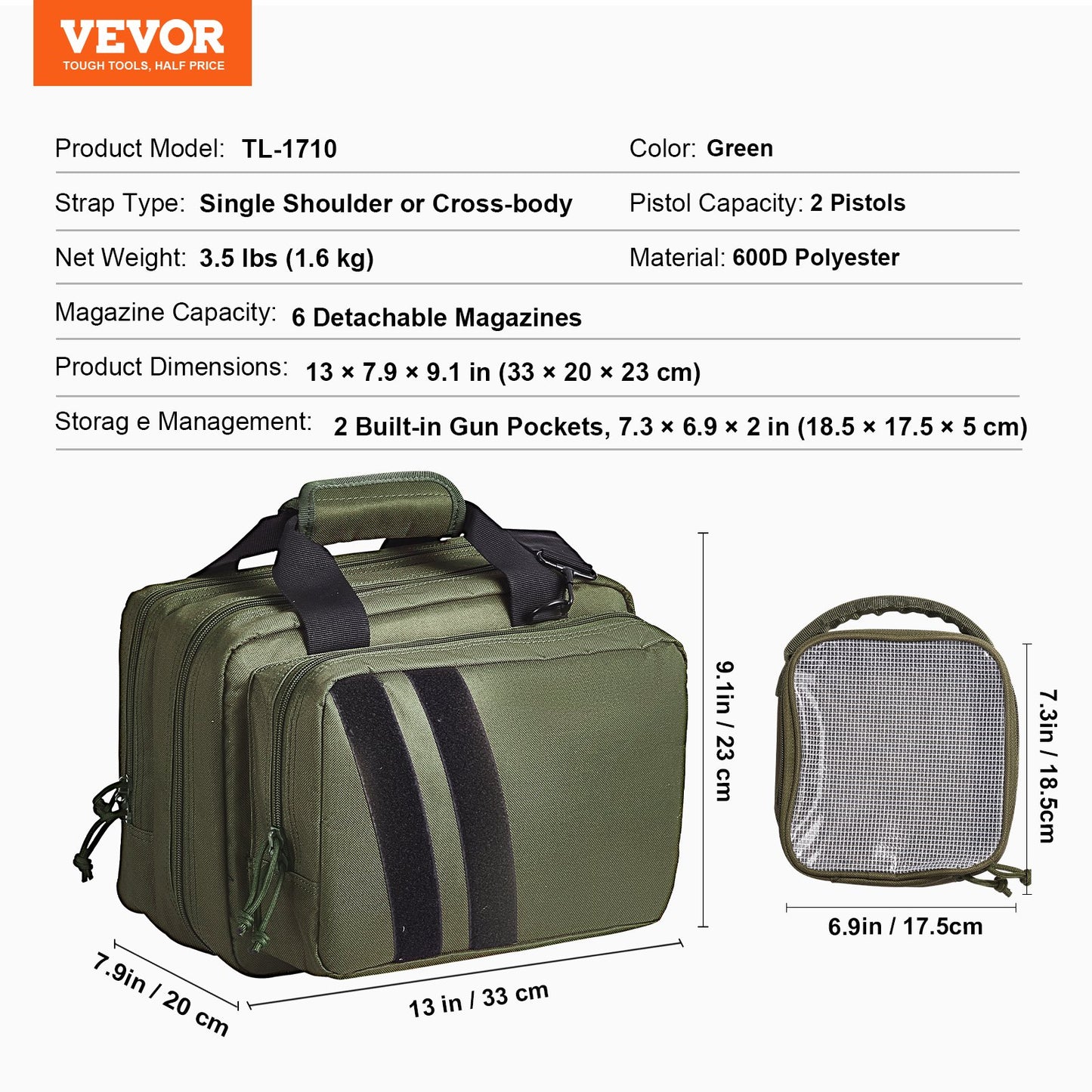 Range Bag for 2 Pistols Tactical Gun Bag 2 Built-in Pistol Bags Green,Range Bag for Handguns Gun Case Bag with Lockable Zipper for Shooting Range Outdoor Hunting