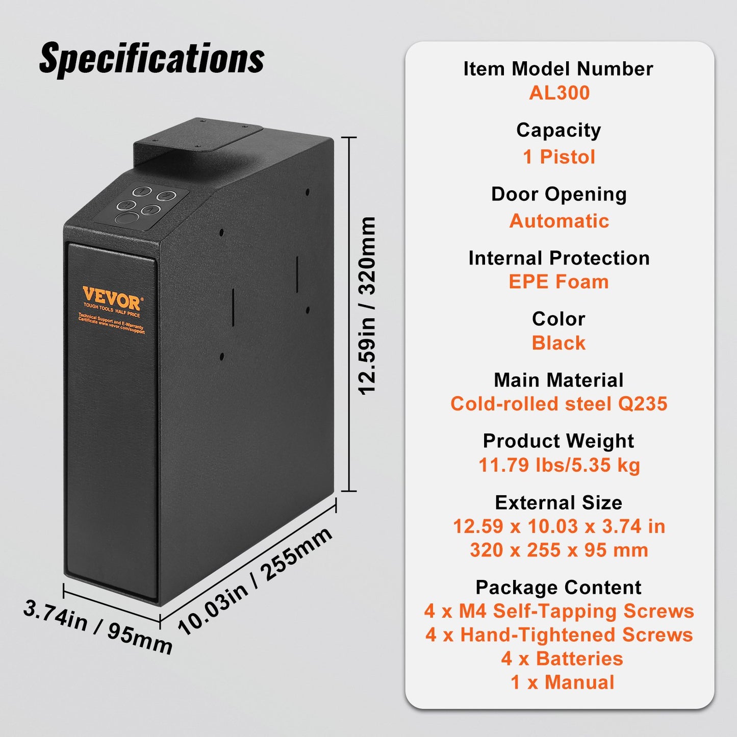 Mounted Gun Safe for Pistols, Biometric Gun Safe with Three Quick Access Ways of Fingerprints, Passwords and Keys, Handgun Safe for 1 Pistol for Home, Bedside, Nightstand, Wall