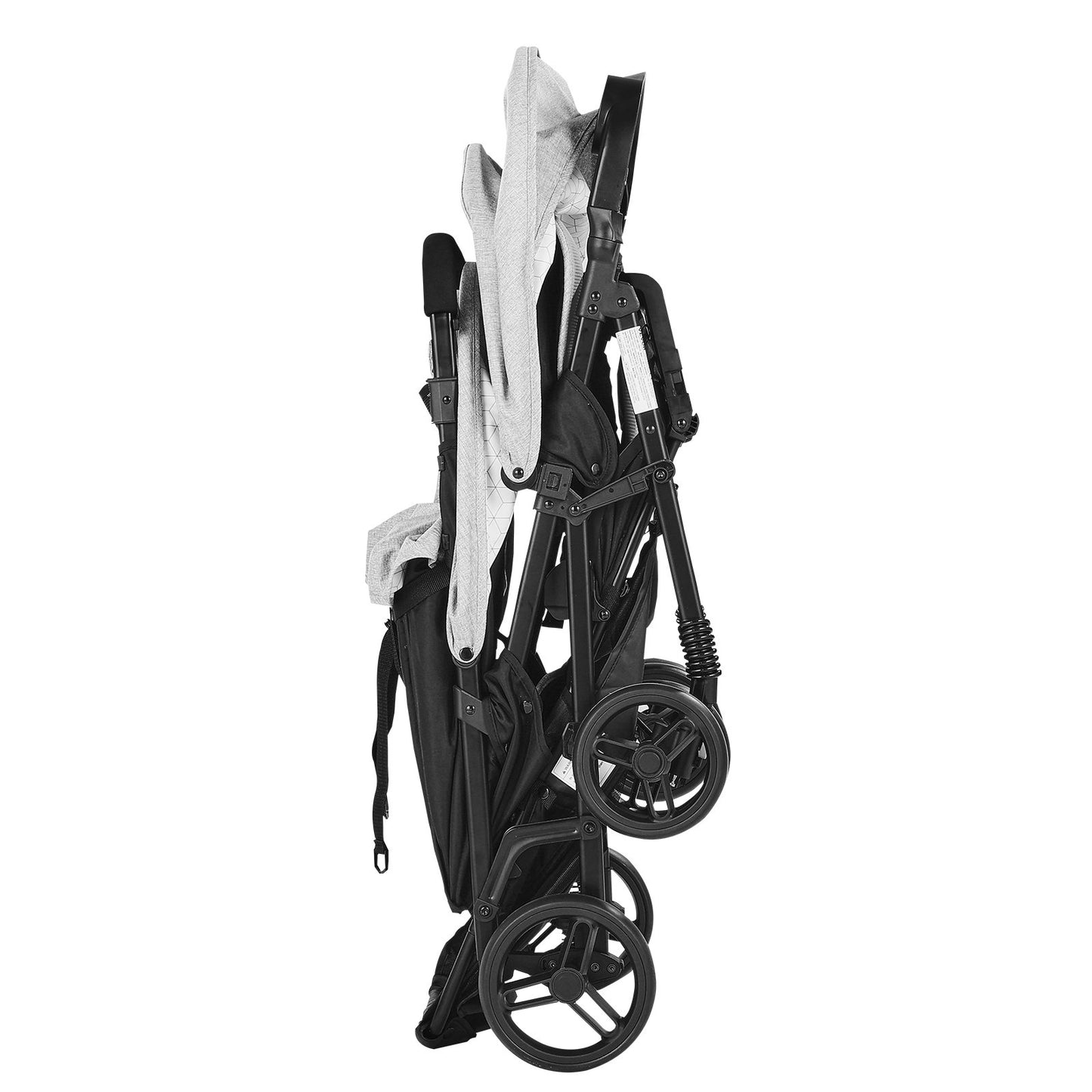 Dubbelvagn Hopfällbar Lätt Twin Tandem Barnvagn Ljusgrå+Svart