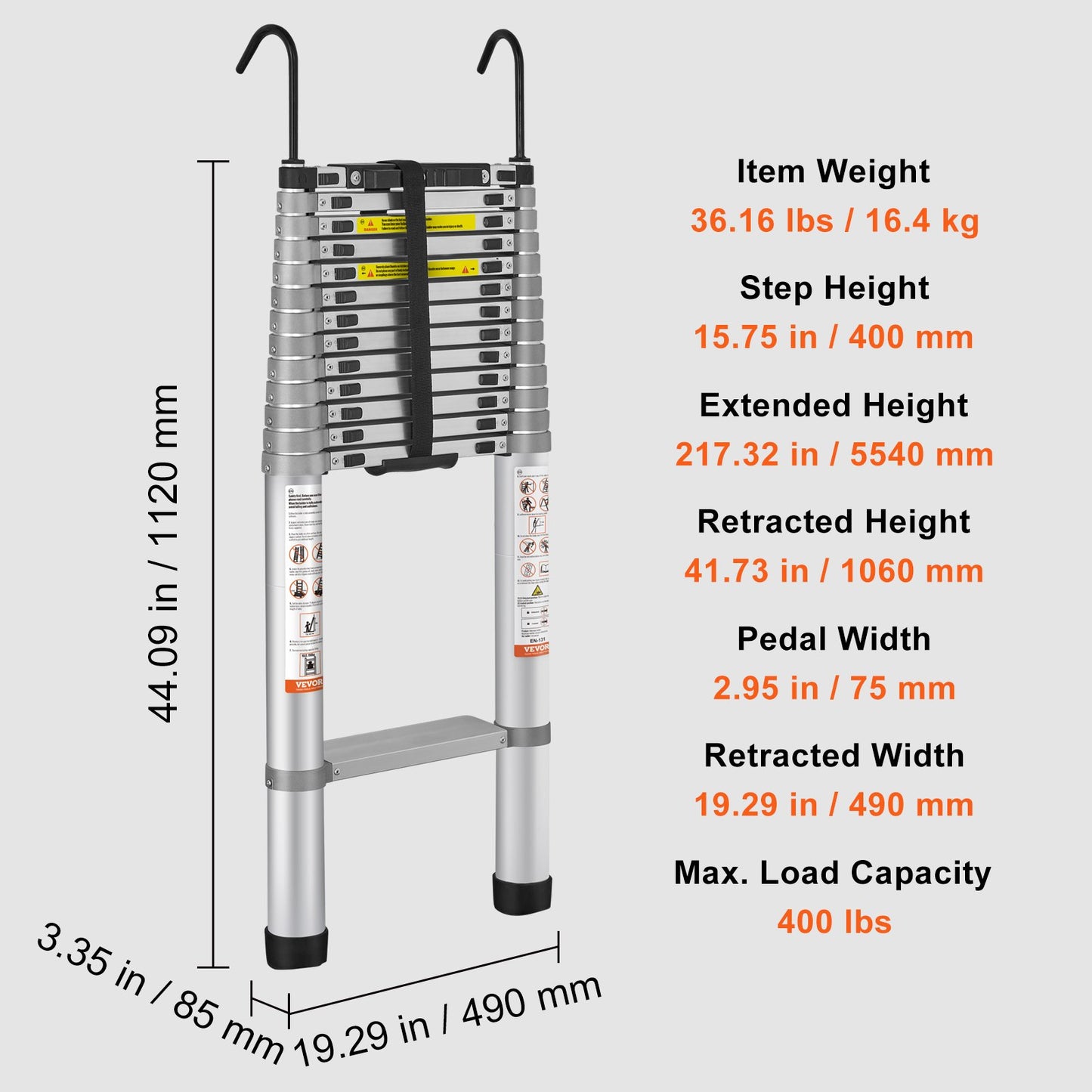 Telescoping Ladder, 18.5 FT Aluminum Mutil-button Retraction Collapsible Extension Ladder, 400 LBS Capacity with Non-slip Feet, Portable Multi-purpose Compact Ladder for Home, RV, Loft, ANSI Liste