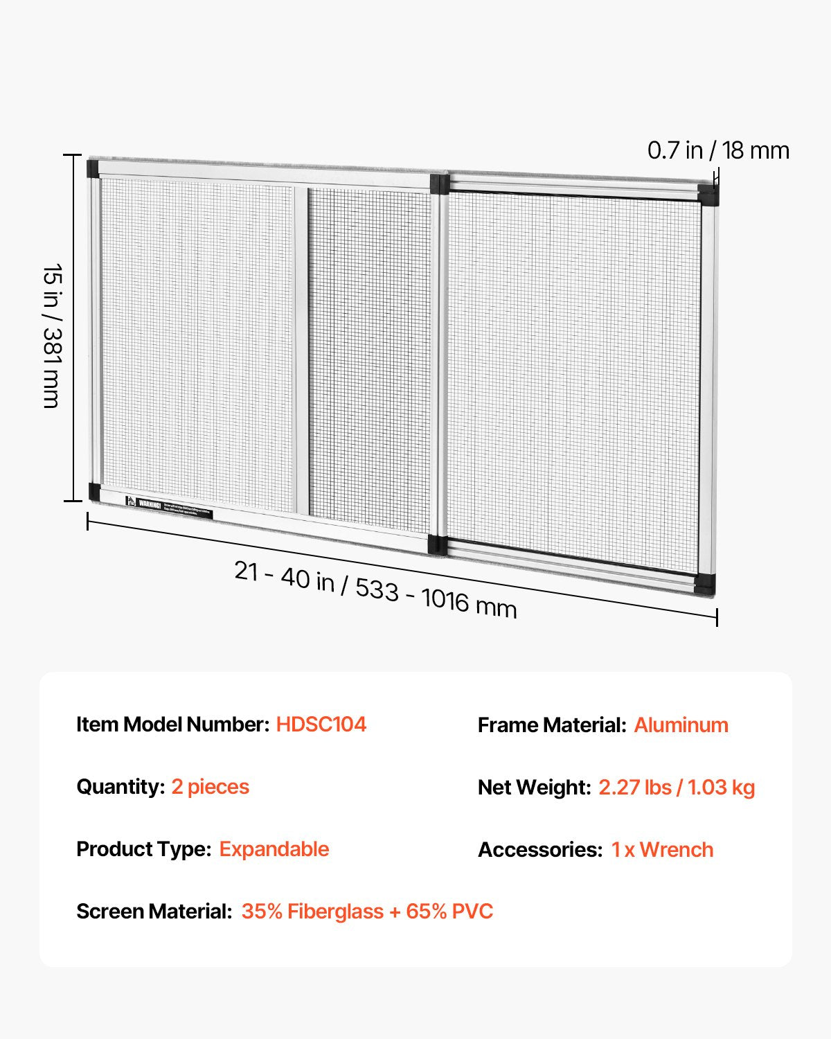 Adjustable Window Screen, 15" H x 21" - 40" W, 2 Packs Expandable Windows Screens with Aluminum Frame and Durable Mesh, Horizontal or Convert to Vertical Adjustable Installation, for Home House