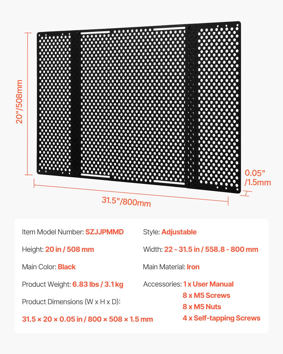 RV Screen Door Protector, Adjusts from 22 to 31.5 inch, Adjustable Door Grille, Easy to Install, Reinforced Breathable Honeycomb Holes, Iron Camper RV Entry Protector for Pet Protection, Black