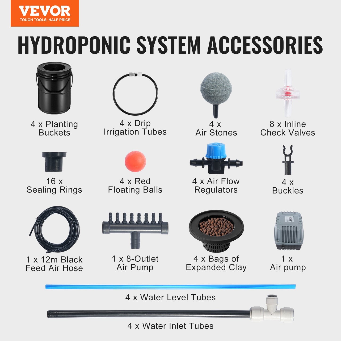DWC Hydroponics Grow System, Hydroponic Growing System with Top Drip Kit, Deep Water Culture 5-Gallon 4 Buckets, with Air Pump, Air Stones and Water Level Device for Leafy Vegetables