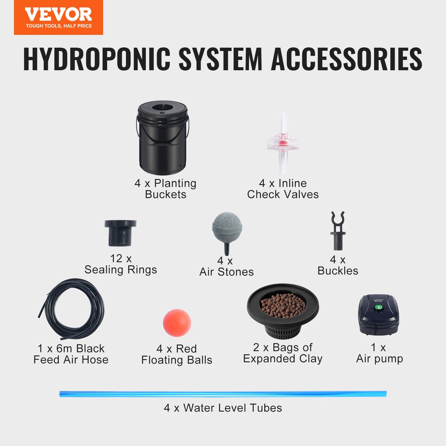 DWC Hydroponic System, 5 Gallon 4 Buckets, Deep Water Culture Growing Bucket, Hydroponics Grow Kit with Pump, Air Stone and Water Level Device, for Indoor/Outdoor Leafy Vegetables