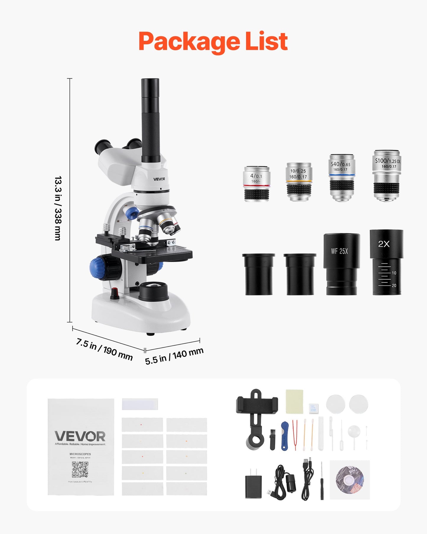Trinocular Microscope, 40-5000X Magnification, Professional Compound Microscope for Adult with Phone Adapter, LED Light, Aluminum Alloy Body, for Lab, School, Home, Education