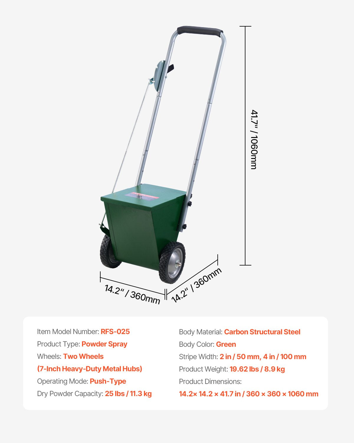 Dry Line Marker, 2-Wheel, 2 or 4 in Lines, Field Dry Line Chalker, Adjustable Line Marker, with Rubber Adjustment Handle, 25 lbs Large Powder Capacity, for Baseball and Softball Infield, Green