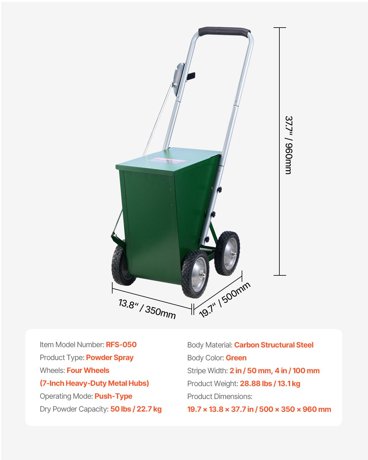Dry Line Marker, 4-Wheel, 2 or 4 in Lines, Field Dry Line Chalker, Adjustable Line Marker, with Rubber Adjustment Handle, 50 lbs Large Powder Capacity, for Baseball and Softball Infield, Green