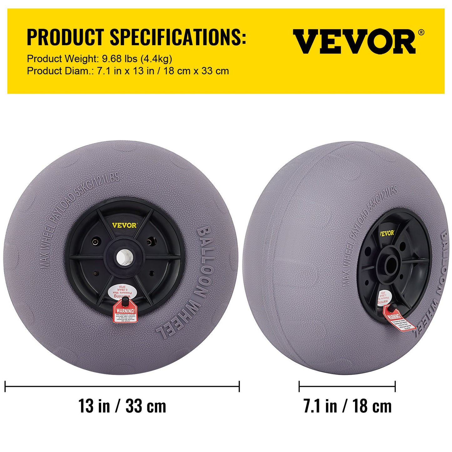 Beach Balloon Wheels, 13\" Replacement Sand Tires, TPU Cart Tires for Kayak Dolly, Canoe Cart and Buggy with Free Air Pump, 2-Pack