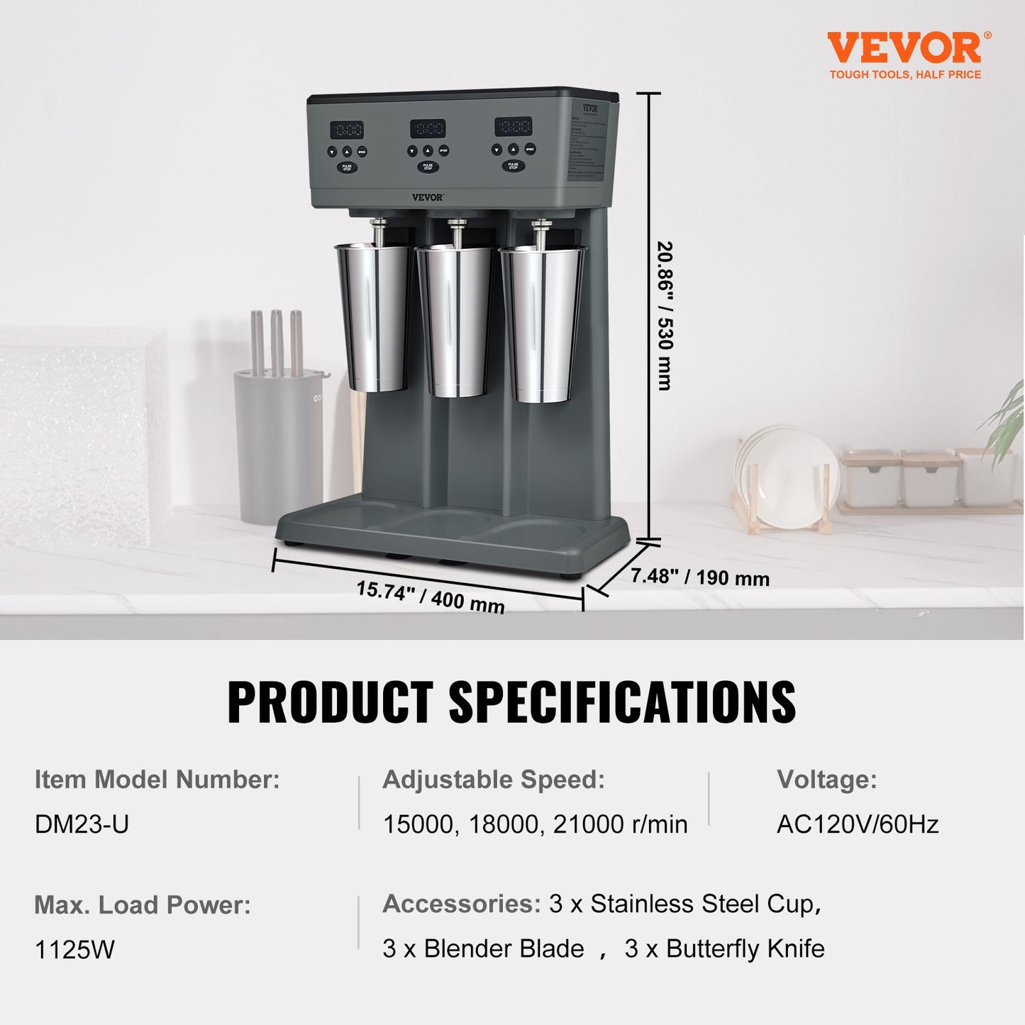 Milkshake Maker, 375W x 3 Electric Milkshake Machine, Commercial Triple Heads Drink Mixer Blender, LED Intelligent Microswitch, 3-Speed Milkshake Mixer with 3 x 820 ml Stainless Steel Cups