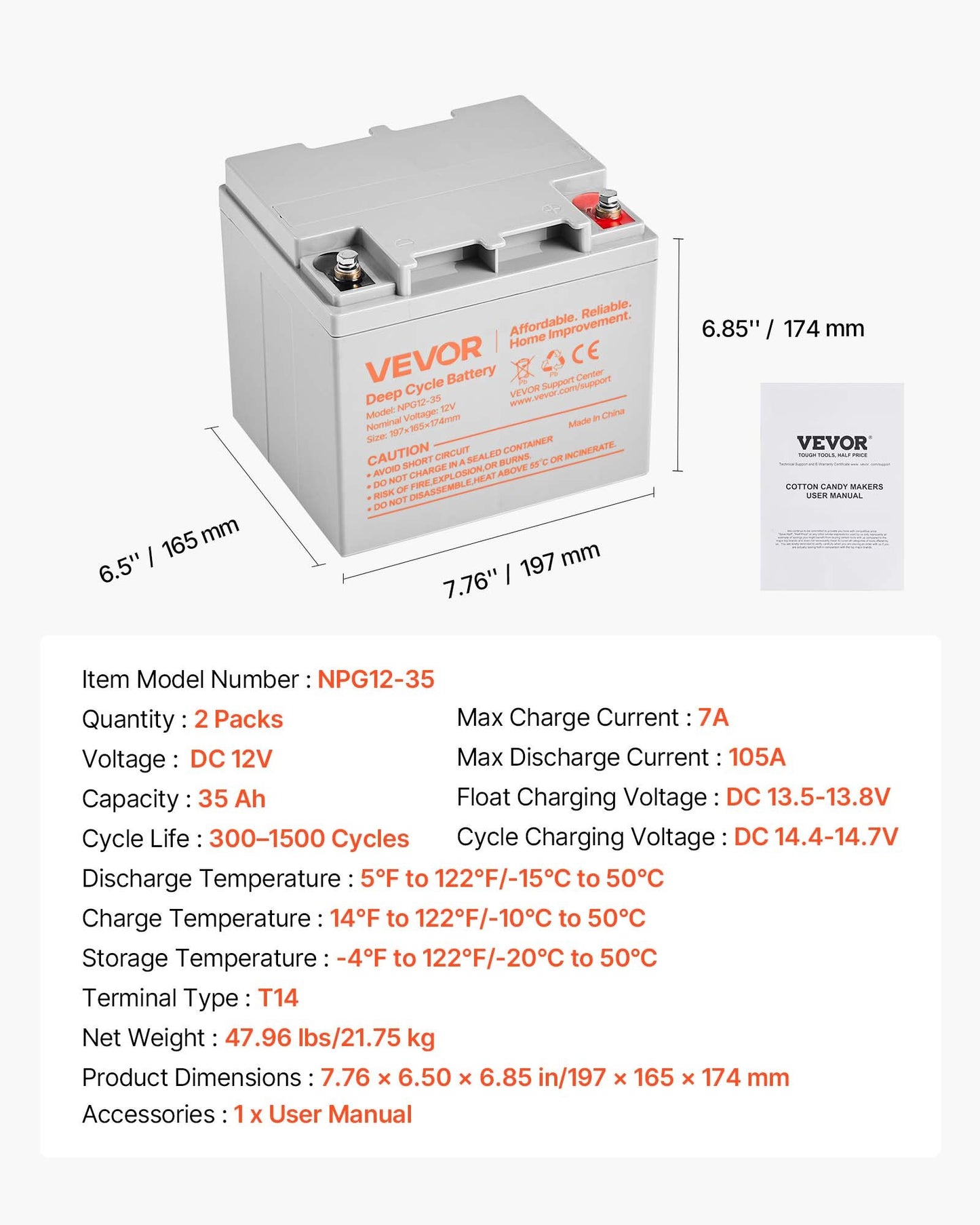 2 Pack 12V 35Ah Deep Cycle Battery, Sealed AGM Technology, Rechargeable Lead Acid AGM Battery, Backup Replacement for Scooters, Mobility Wheelchair, Solar System Off-Grid Home Energy Storage