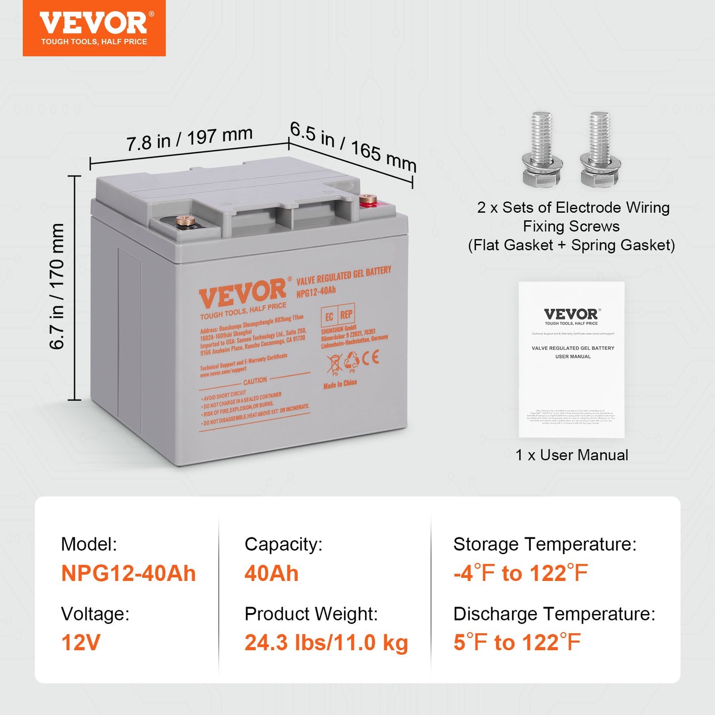 Deep Cycle Battery, 12V 40AH, AGM Marine Rechargeable Battery, High Self-Discharge Rate 400A Discharge Current for Mobility Scooters Electric Wheelchairs Go-Karts e-Bikes, Tested to UL Standards